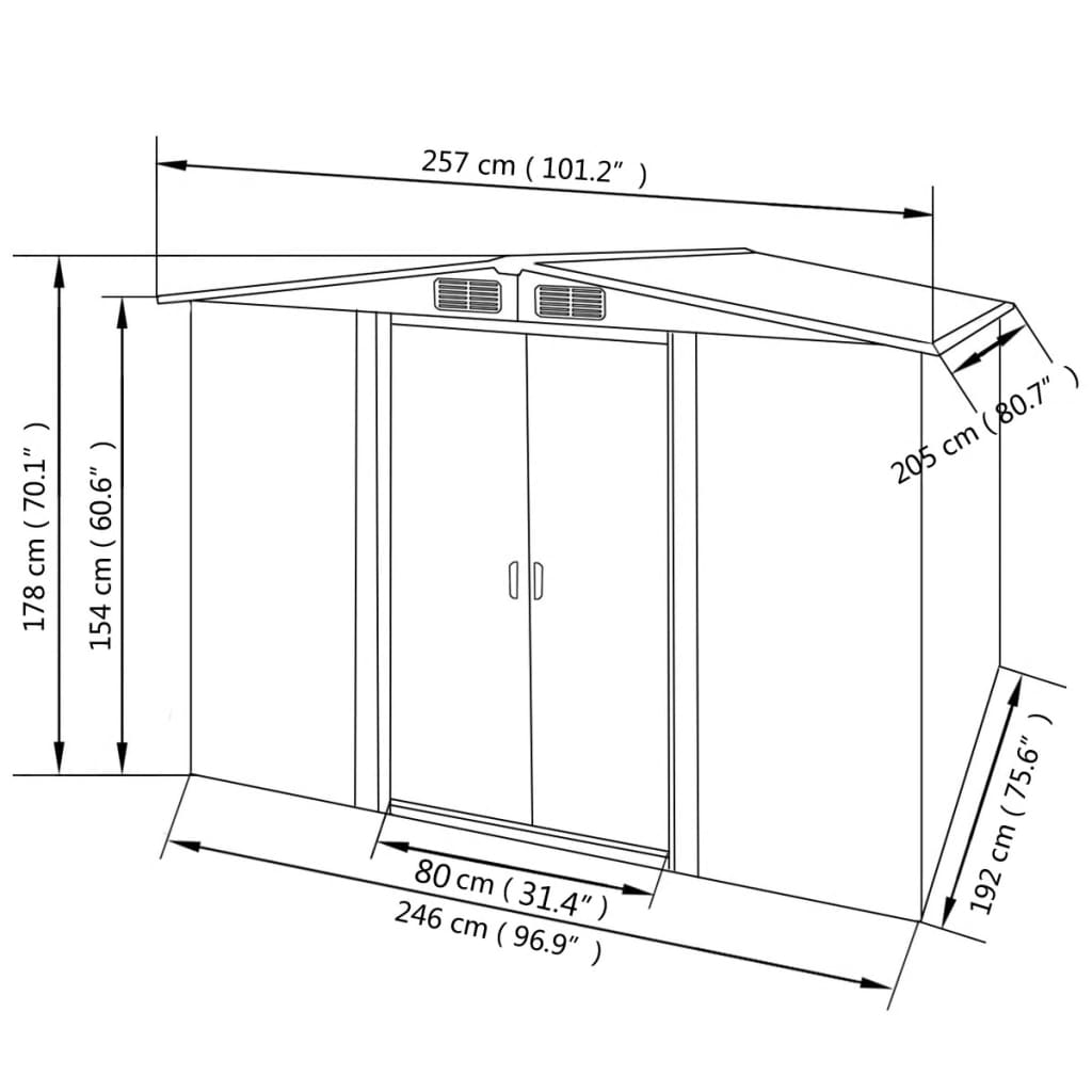 vidaXL Garden Storage Shed Gray Metal 101.2"x80.7"x70.1" - Backyard Livings