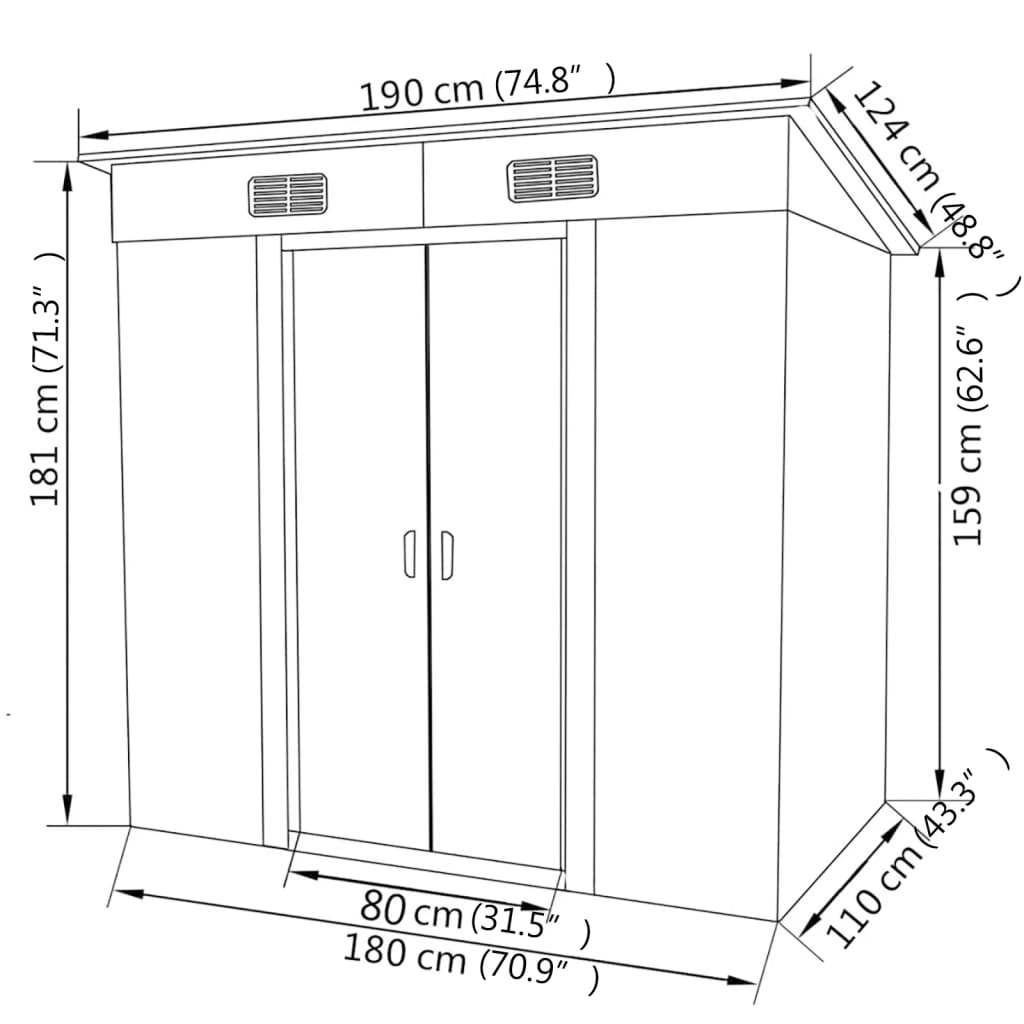 vidaXL Garden Shed Green Metal 74.8"x48.8"x71.3" - Backyard Livings