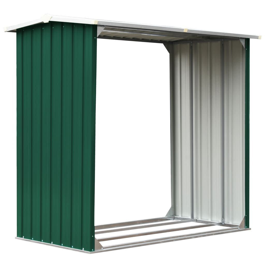 vidaXL Log Storage Shed Galvanized Steel 67.7"x35.8"x60.6" Green - Backyard Livings