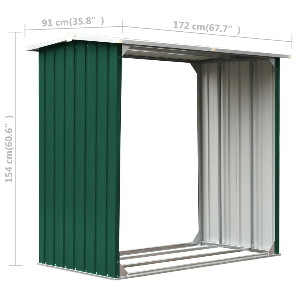 vidaXL Log Storage Shed Galvanized Steel 67.7"x35.8"x60.6" Green - Backyard Livings