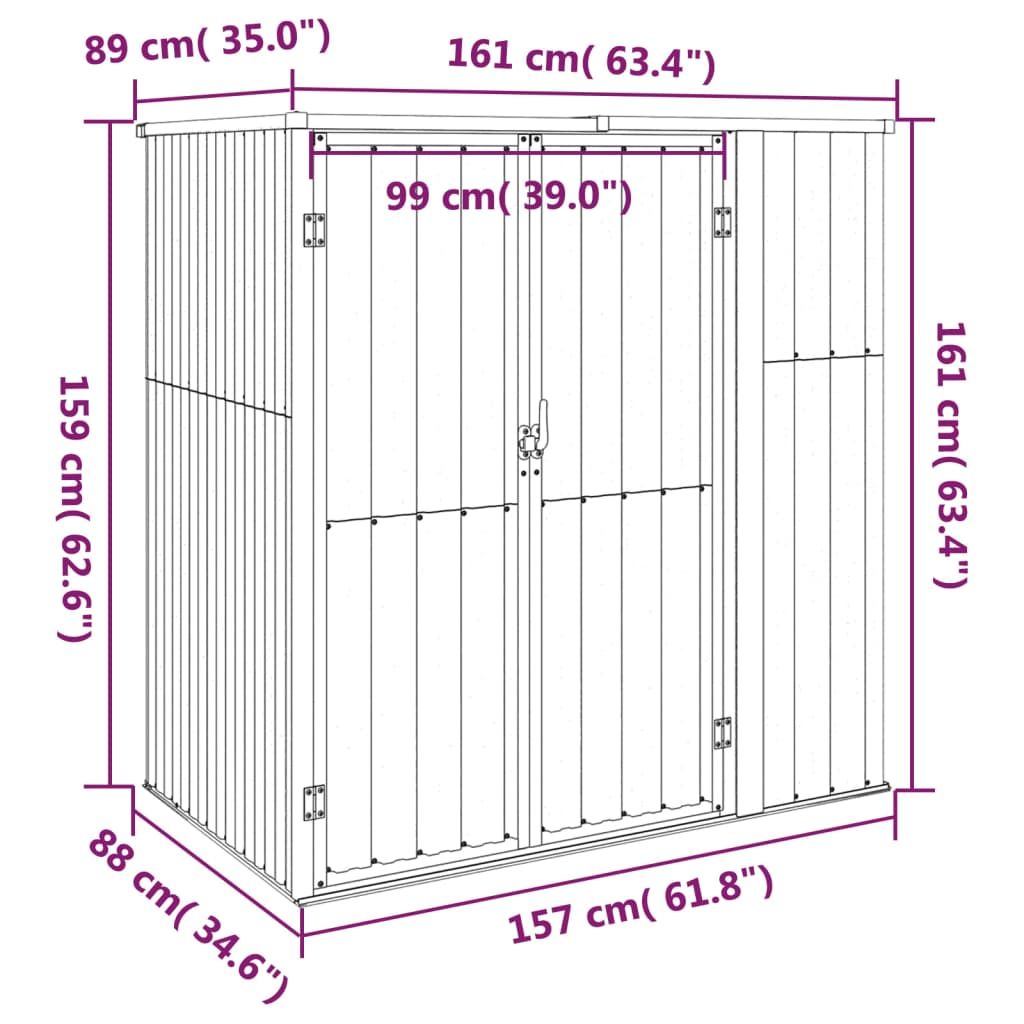 Garden Tool Shed Gray 63.4"x35"x63.4" Galvanized Steel - Backyard Livings