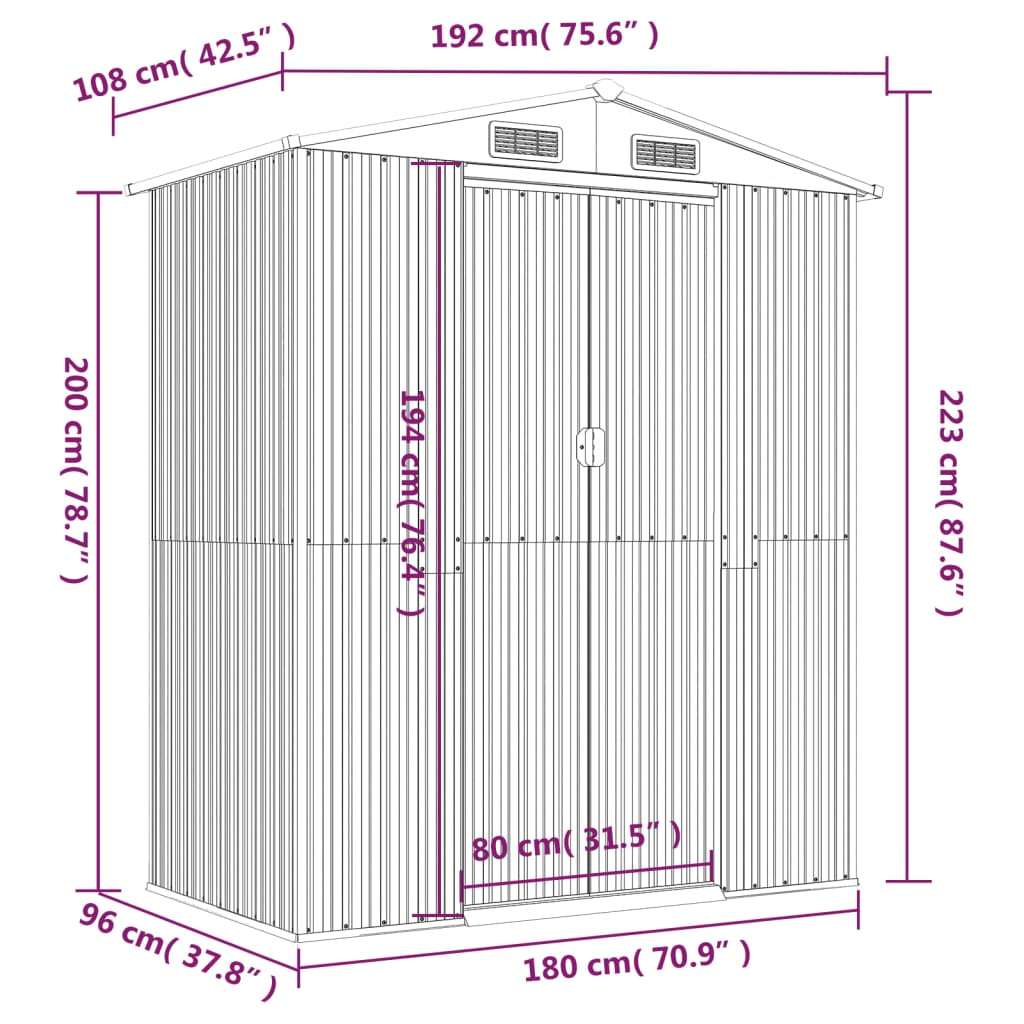 vidaXL Garden Shed Anthracite 75.6"x42.5"x87.8" Galvanized Steel - Backyard Livings