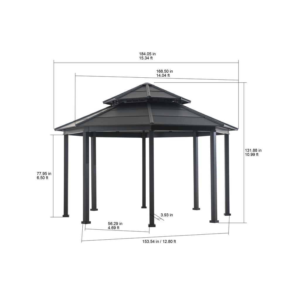 15 x 15 ft. Outdoor Hardtop Octagon Double Tiered Metal Gazebo - Backyard Livings