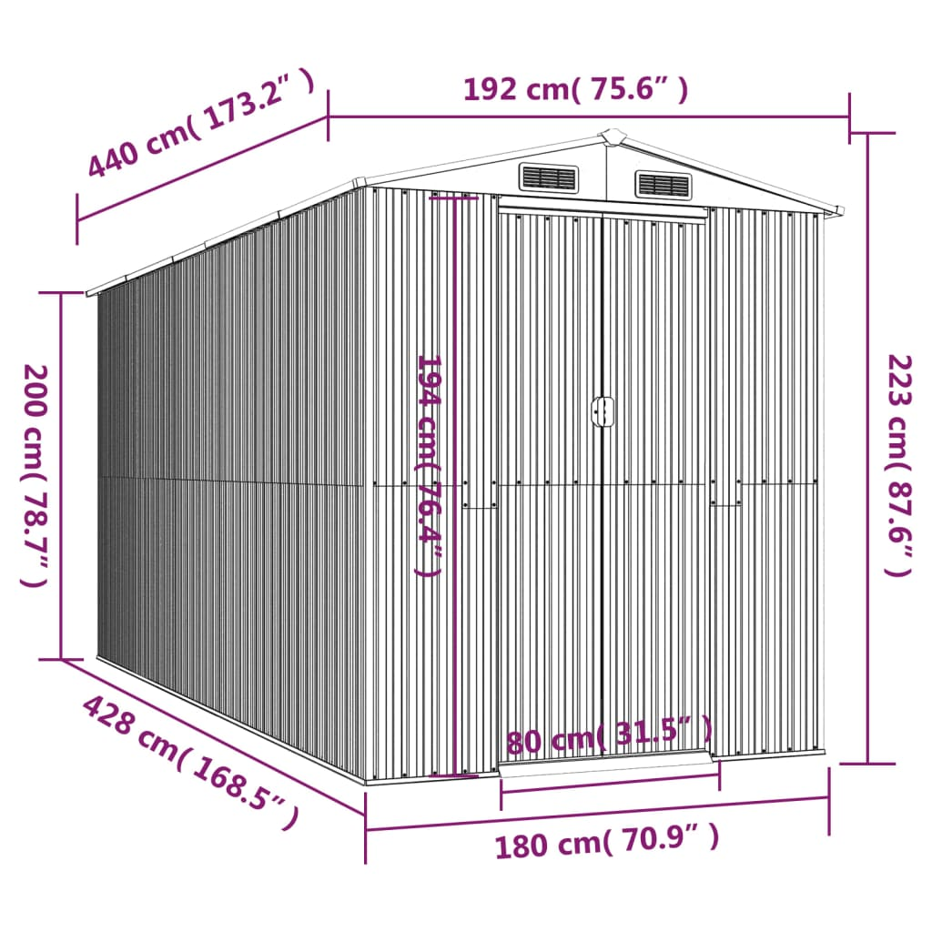 vidaXL Garden Shed Light Gray 75.6"x173.2"x87.8" Galvanized Steel - Backyard Livings