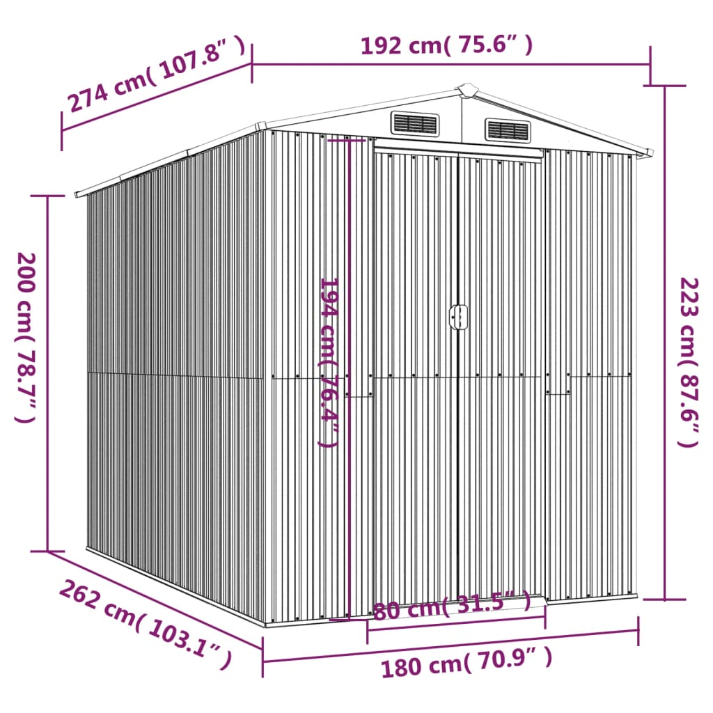 vidaXL Garden Shed Green 75.6"x107.9"x87.8" Galvanized Steel - Backyard Livings