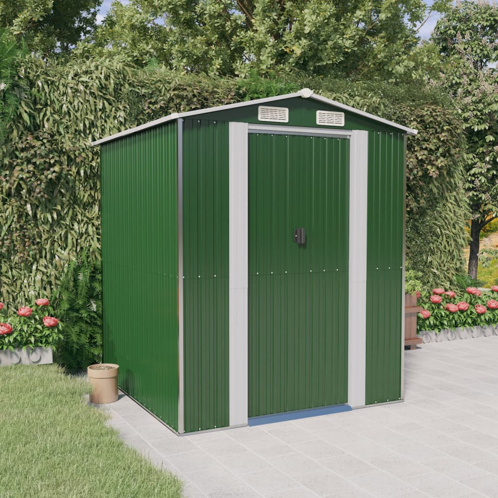 vidaXL Garden Shed Green 75.6"x75.2"x87.8" Galvanized Steel - Backyard Livings