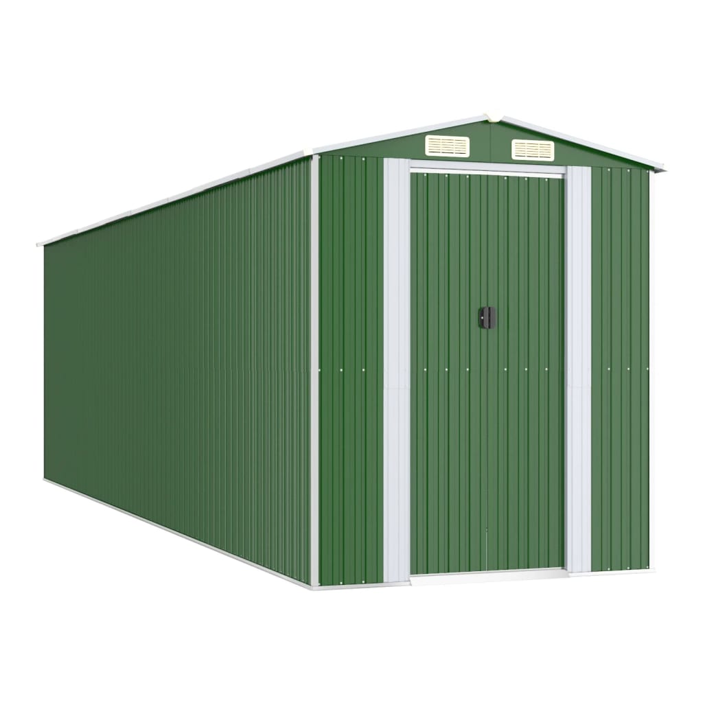 vidaXL Garden Shed Green 75.6"x271.3"x87.8" Galvanized Steel - Backyard Livings