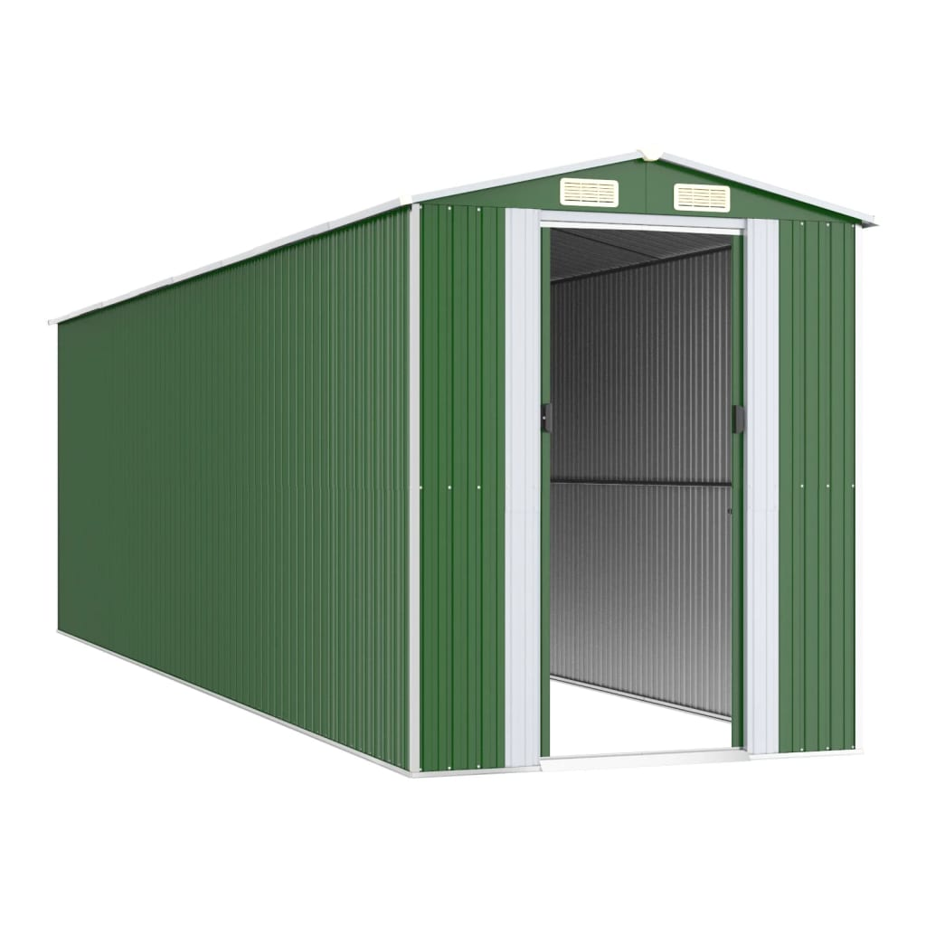 vidaXL Garden Shed Green 75.6"x271.3"x87.8" Galvanized Steel - Backyard Livings