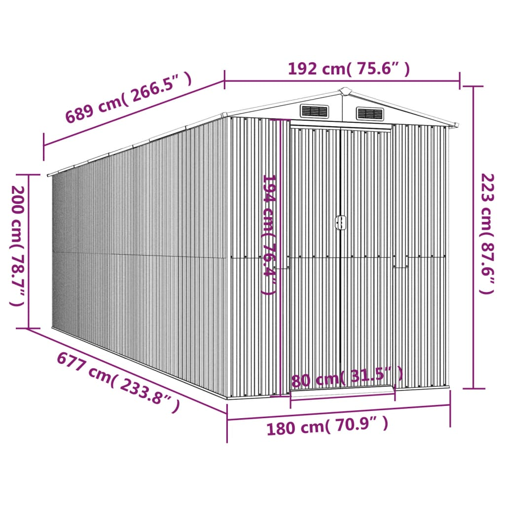 vidaXL Garden Shed Green 75.6"x271.3"x87.8" Galvanized Steel - Backyard Livings