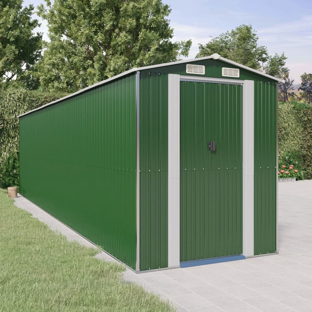 vidaXL Garden Shed Green 75.6"x303.9"x87.8" Galvanized Steel - Backyard Livings