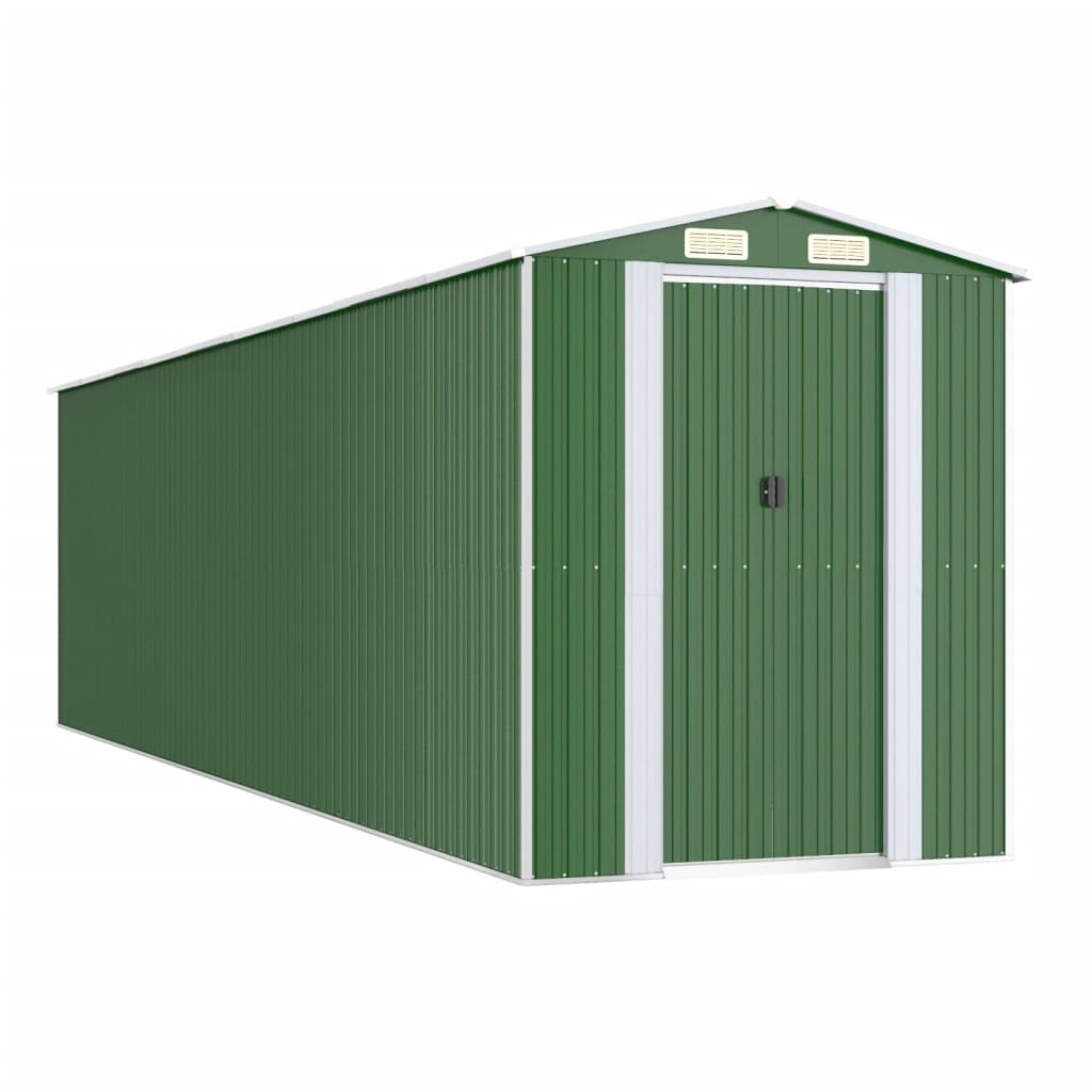 vidaXL Garden Shed Green 75.6"x303.9"x87.8" Galvanized Steel - Backyard Livings