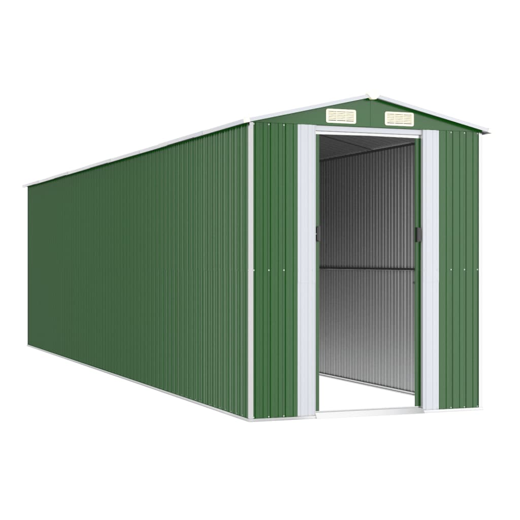 vidaXL Garden Shed Green 75.6"x303.9"x87.8" Galvanized Steel - Backyard Livings