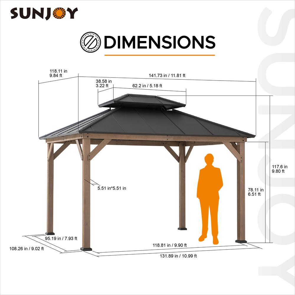 10 ft. x 12 ft. Cedar Framed Gazebo with Steel Hardtop - Backyard Livings