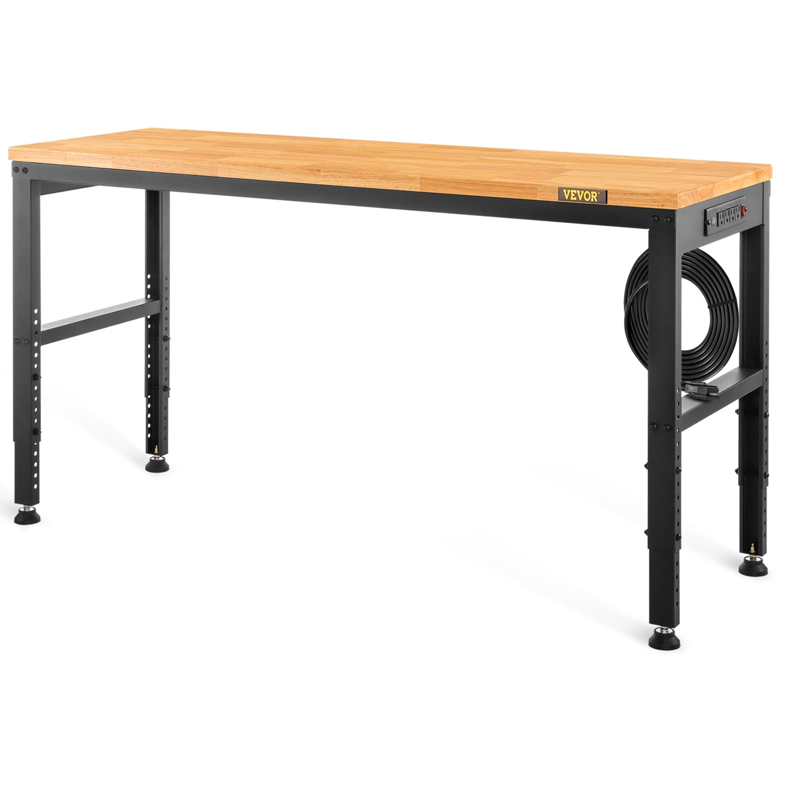 Workbench Adjustable Height, 48" L X 20" W X 38.1" H Garage Table w/ 28.3" - 38.1" Heights & 2000 LBS Load Capacity, with Power Outlets & Hardwood Top & Metal Frame & Foot Pads, for Office Home - Backyard Livings