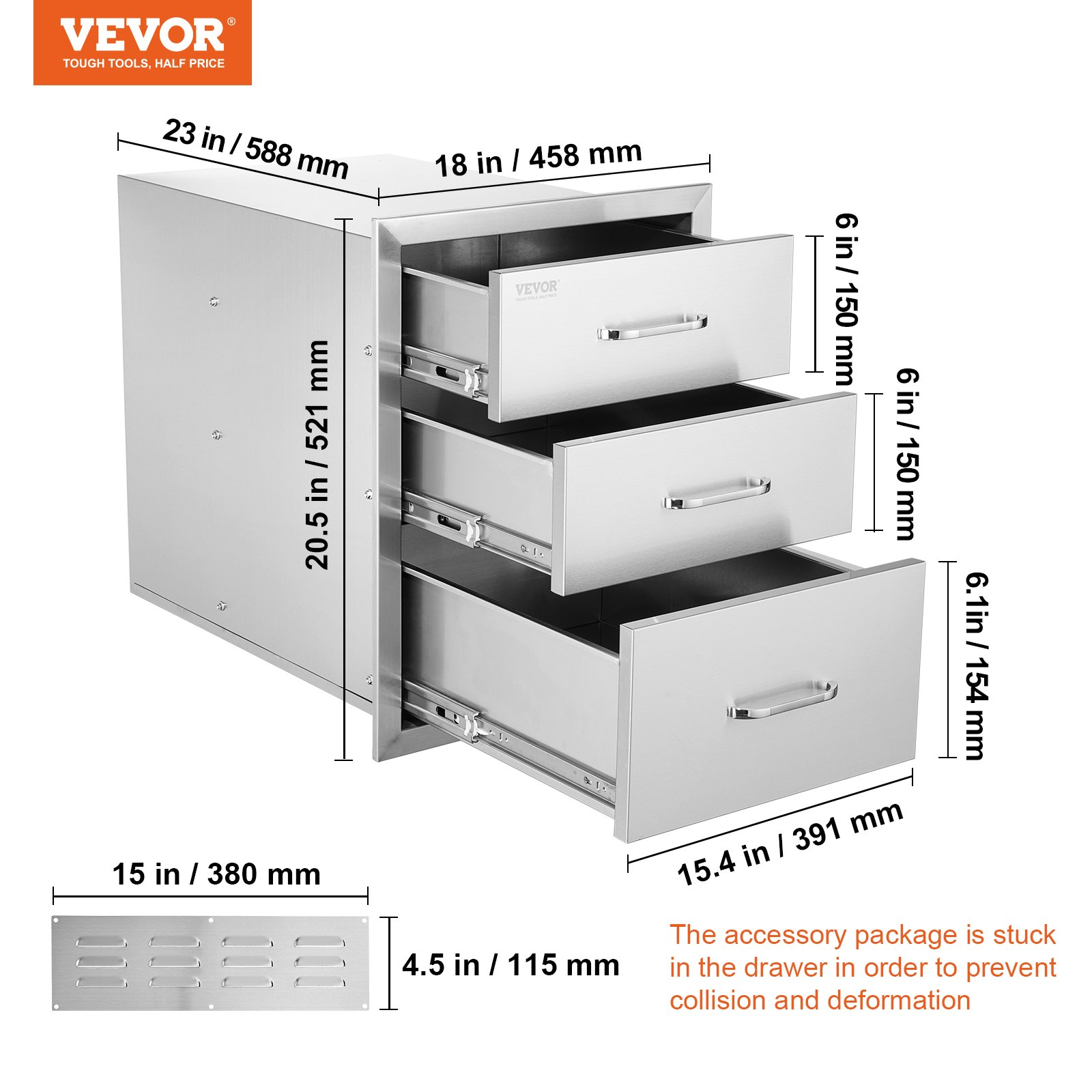 18x23 Inch Outdoor Kitchen Stainless Steel Triple Access BBQ Drawers with Chrome Handle, 18 x23 x 23 Inch - Backyard Livings