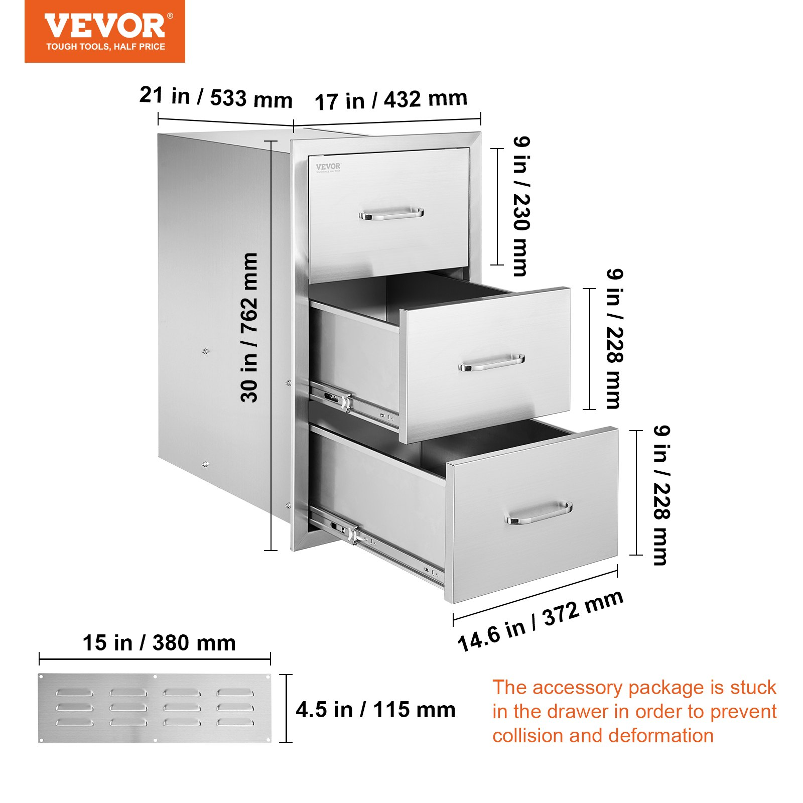 17W x 30H x 21D Inch Outdoor Kitchen Stainless Steel Double Access Drawers with Paper Towel Holder Combo for BBQ Island or Grill Station - Backyard Livings