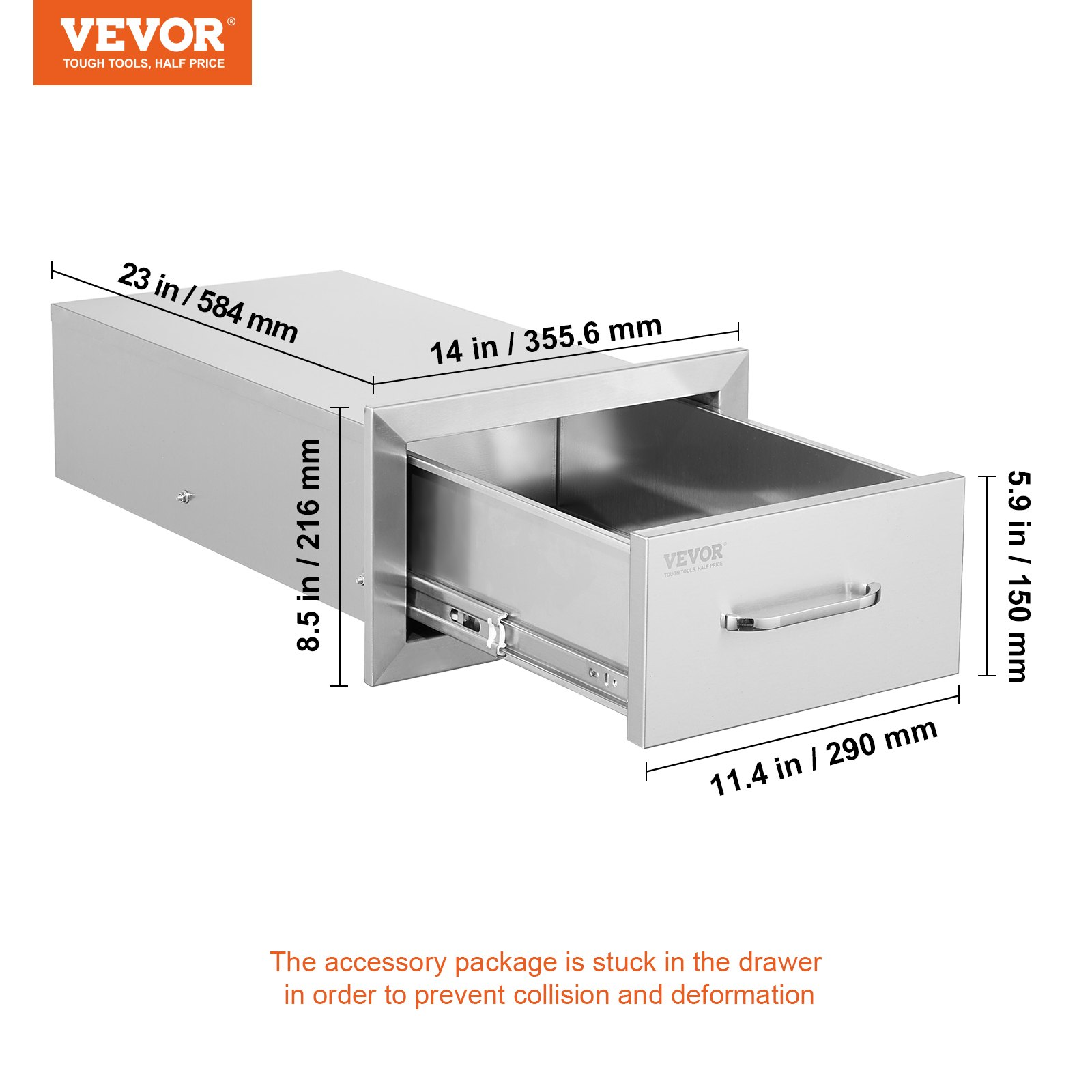 14x8.5 Inch Outdoor Kitchen Drawers Stainless Steel, Flush Mount Double Drawers,14W x 8.5H x 23D Inch, with Stainless Steel Handle, BBQ Drawers for Outdoor Kitchens or BBQ Island - Backyard Livings