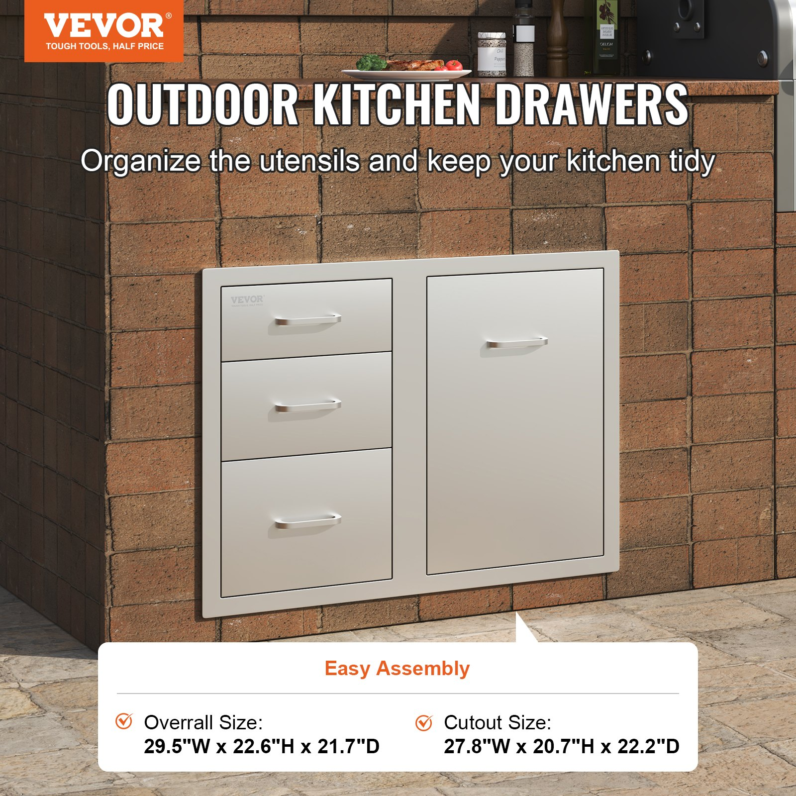 Outdoor Kitchen Door Drawer Combo 29.5" W x 22.6" H x 21.7''D, Access Door/Triple Drawers with Propane Drawer and Adjustable Garbage Ring, Perfect for BBQ Island Patio Grill Station - Backyard Livings