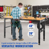 Workbench Adjustable Height, 48" L X 20" W X 38.1" H Garage Table w/ 28.3" - 38.1" Heights & 2000 LBS Load Capacity, with Power Outlets & Hardwood Top & Metal Frame & Foot Pads, for Office Home - Backyard Livings