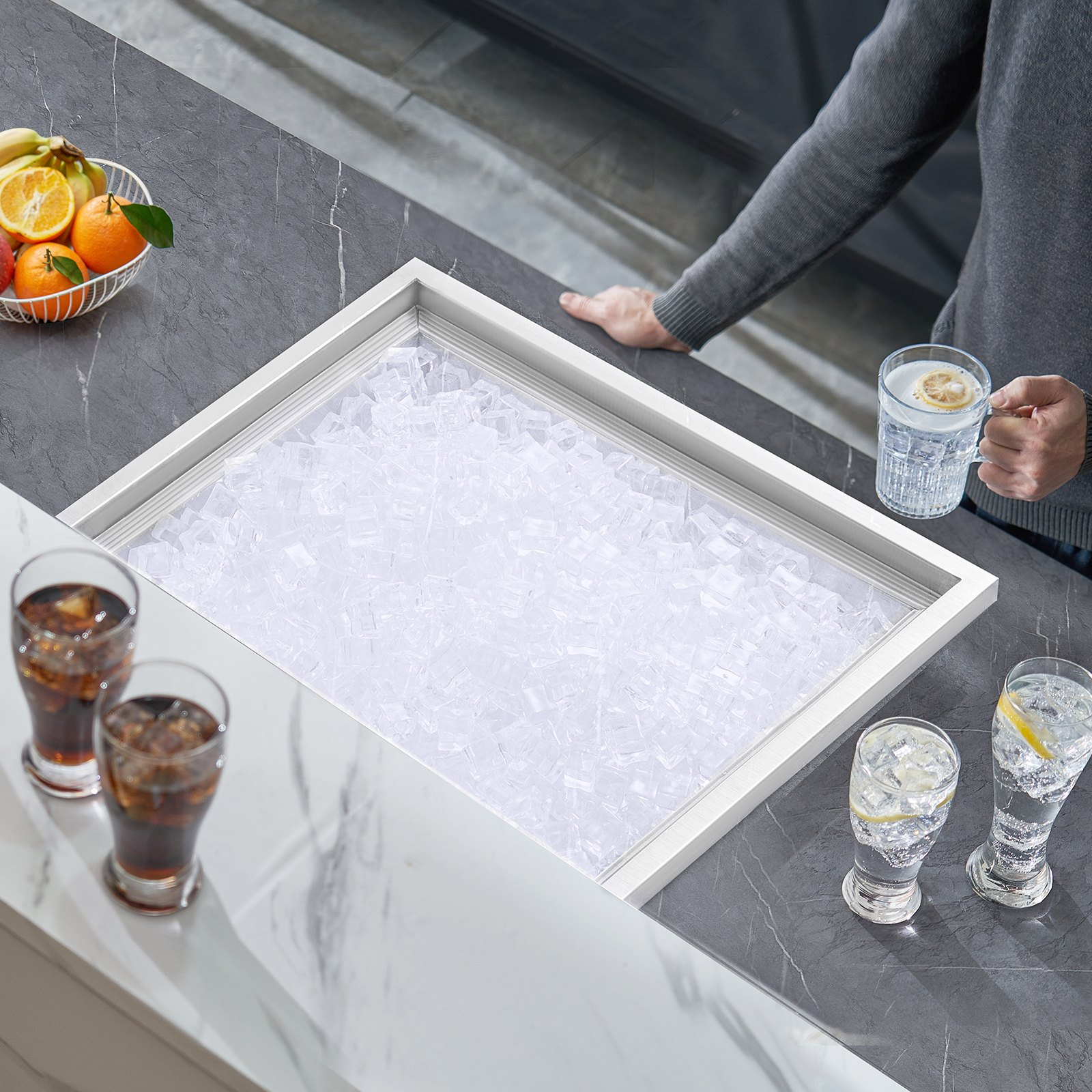 Drop in Ice Chest, 21"L x 17"W x 18"H Stainless Steel Ice Cooler, Commercial Ice Bin with Cover, 40 qt Outdoor Kitchen Ice Bar, Drain-pipe and Drain Plug Included, for Cold Wine Beer - Backyard Livings