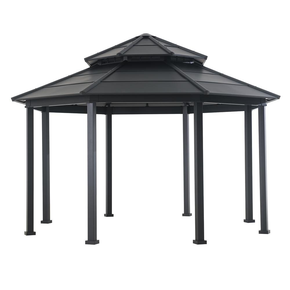 15 x 15 ft. Outdoor Hardtop Octagon Double Tiered Metal Gazebo - Backyard Livings