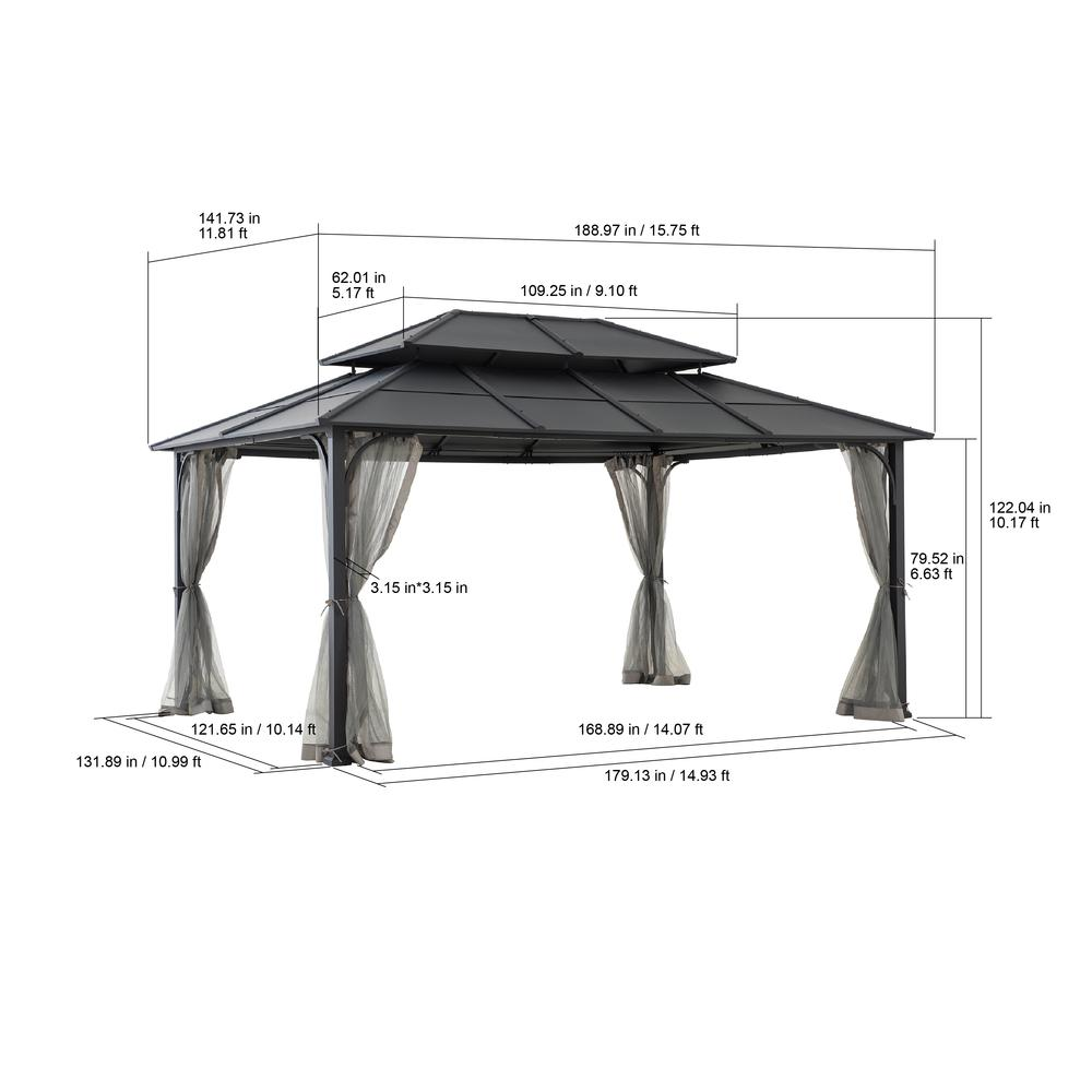 12ft.  x 16 Ft.Hardtop Gazebo, Heavy Duty Steel Frame Metal Gazebo, Outdoor Gazebo - Backyard Livings