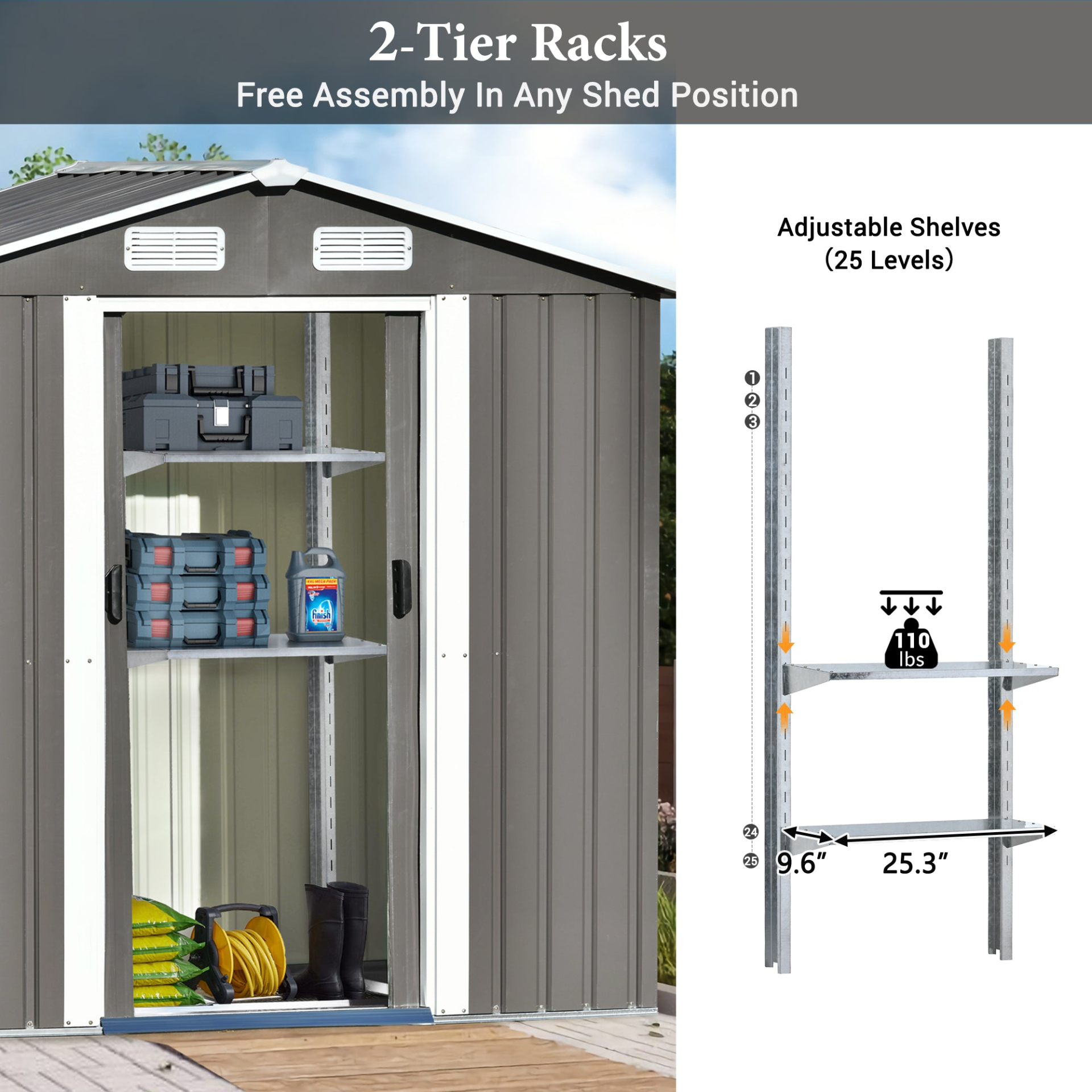 Patio 6ft x4ft Bike Shed Garden Shed, Metal Storage Shed with Adjustable Shelf and Lockable Door, Tool Cabinet with Vents and Foundation for Backyard, Lawn, Garden, Gray - Backyard Livings