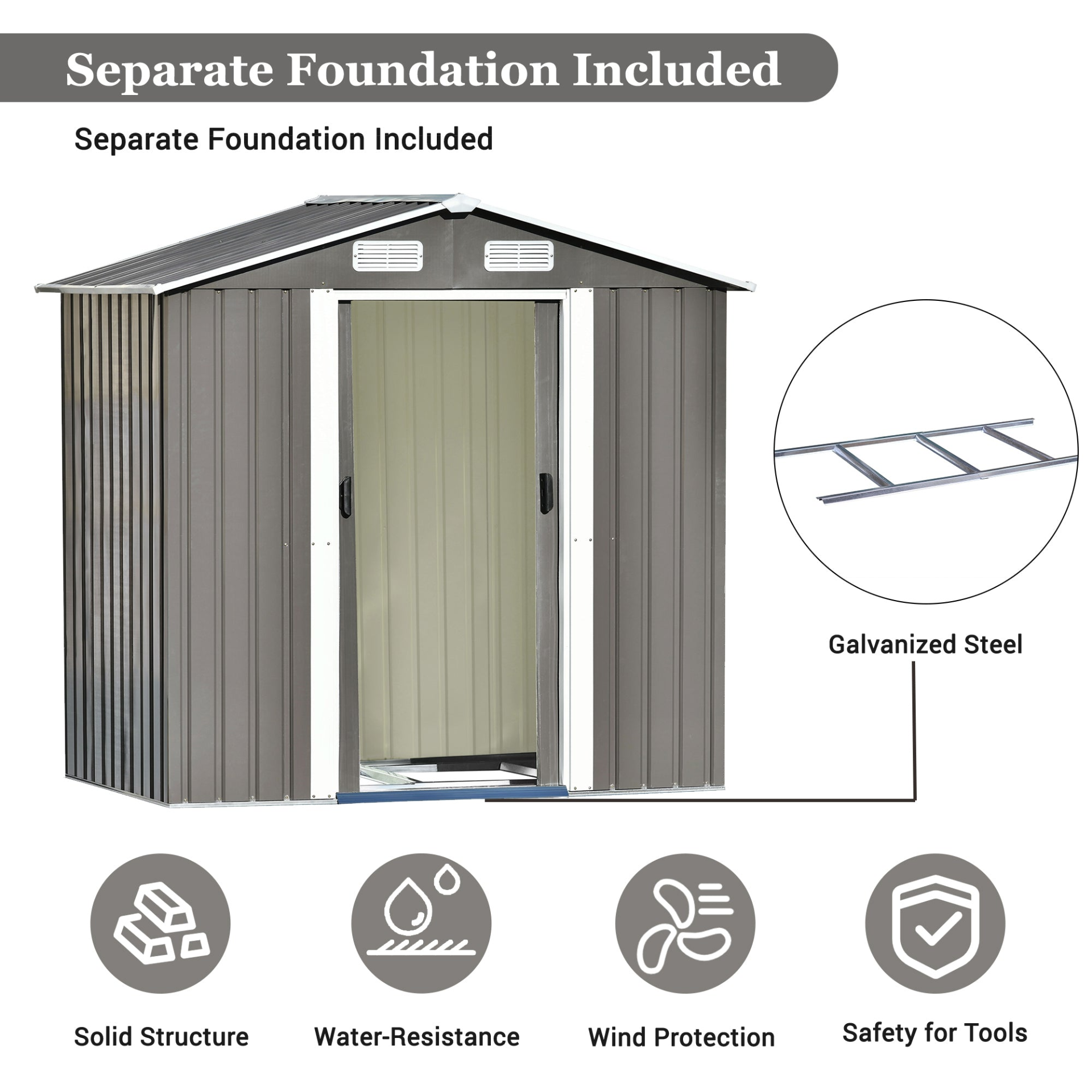 Patio 6ft x4ft Bike Shed Garden Shed, Metal Storage Shed with Adjustable Shelf and Lockable Door, Tool Cabinet with Vents and Foundation for Backyard, Lawn, Garden, Gray - Backyard Livings