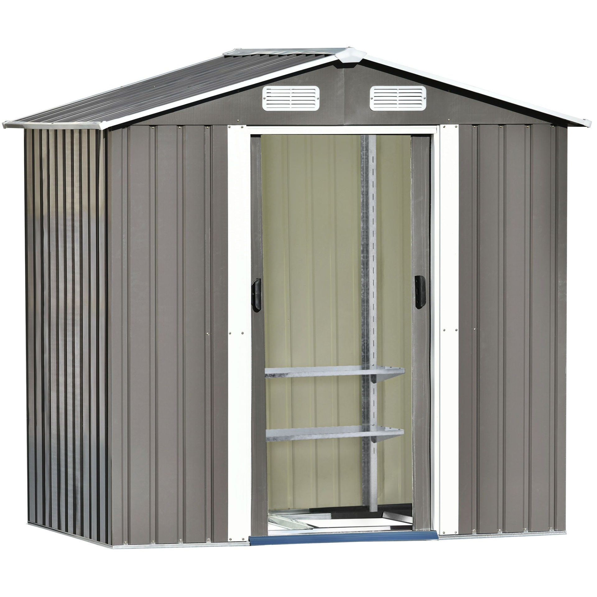 Patio 6ft x4ft Bike Shed Garden Shed, Metal Storage Shed with Adjustable Shelf and Lockable Door, Tool Cabinet with Vents and Foundation for Backyard, Lawn, Garden, Gray - Backyard Livings