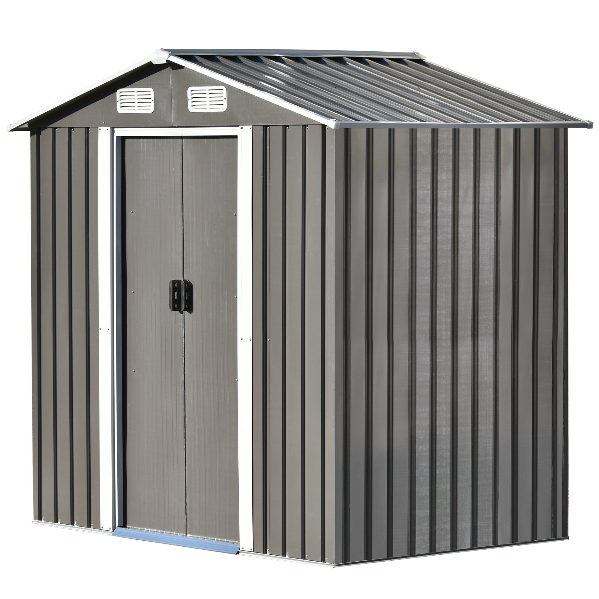 Patio 6ft x4ft Bike Shed Garden Shed, Metal Storage Shed with Adjustable Shelf and Lockable Door, Tool Cabinet with Vents and Foundation for Backyard, Lawn, Garden, Gray - Backyard Livings