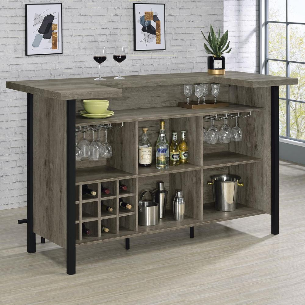 Bellemore Bar Unit with Footrest Grey Driftwood and Black - Backyard Livings