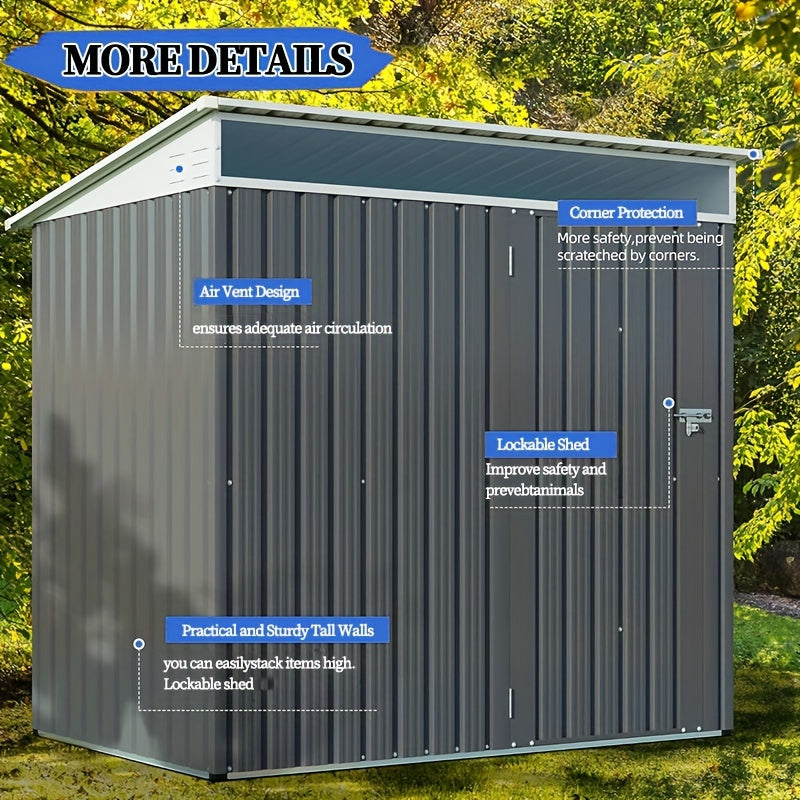 Anbebe Outdoor Storage Shed, Weather Resistant Steel Tool Storage House Shed with Large Window Lockable Single Door, Waterproof Metal Garden Sheds, for Yard, Garden, Patio, Lawn, Dark Grey - Backyard Livings