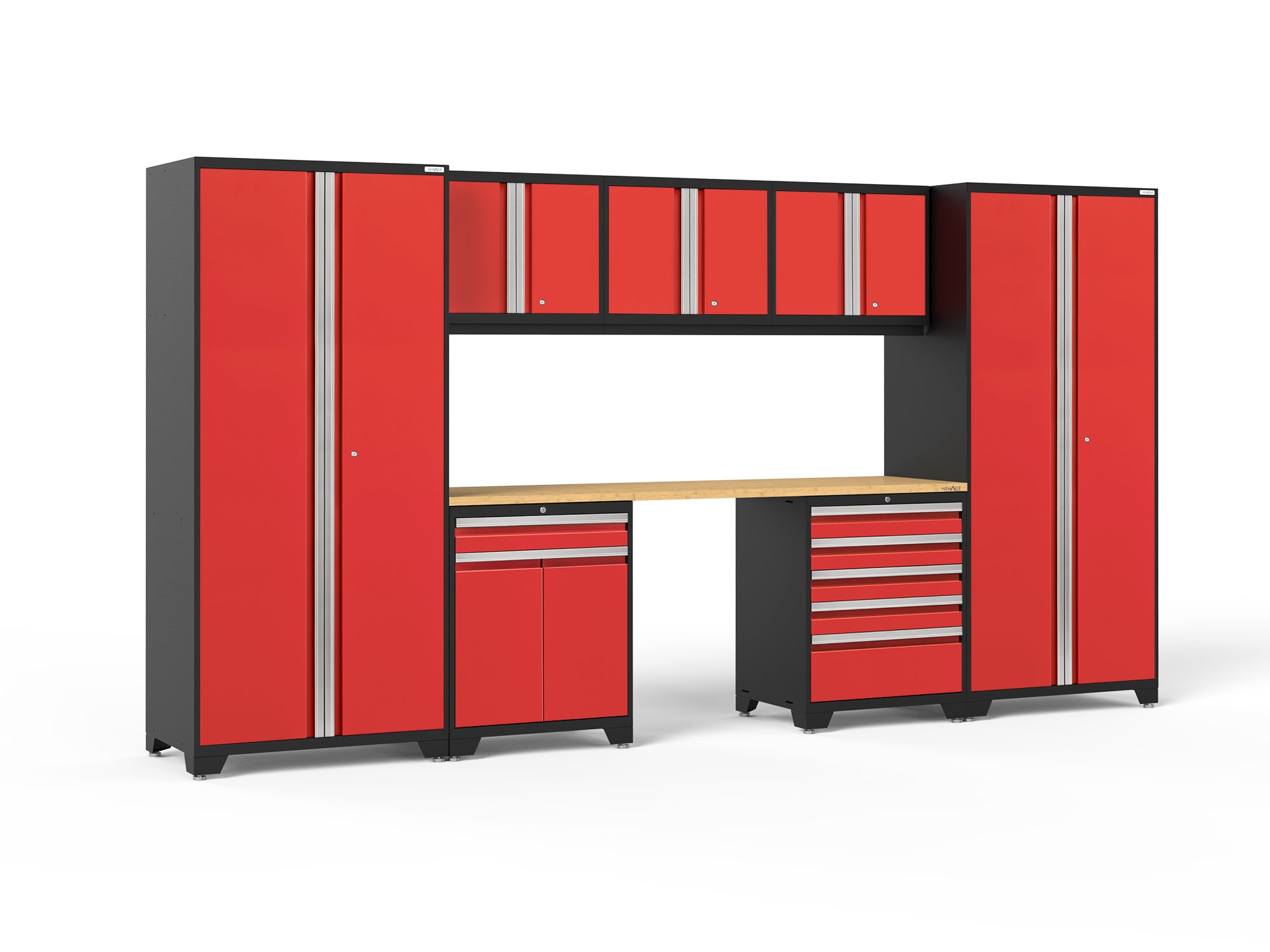 NewAge Pro Series 8 Piece Cabinet Set with Wall, Tool Drawer, Multi-Function Cabinet, Lockers and 84 in. Worktop