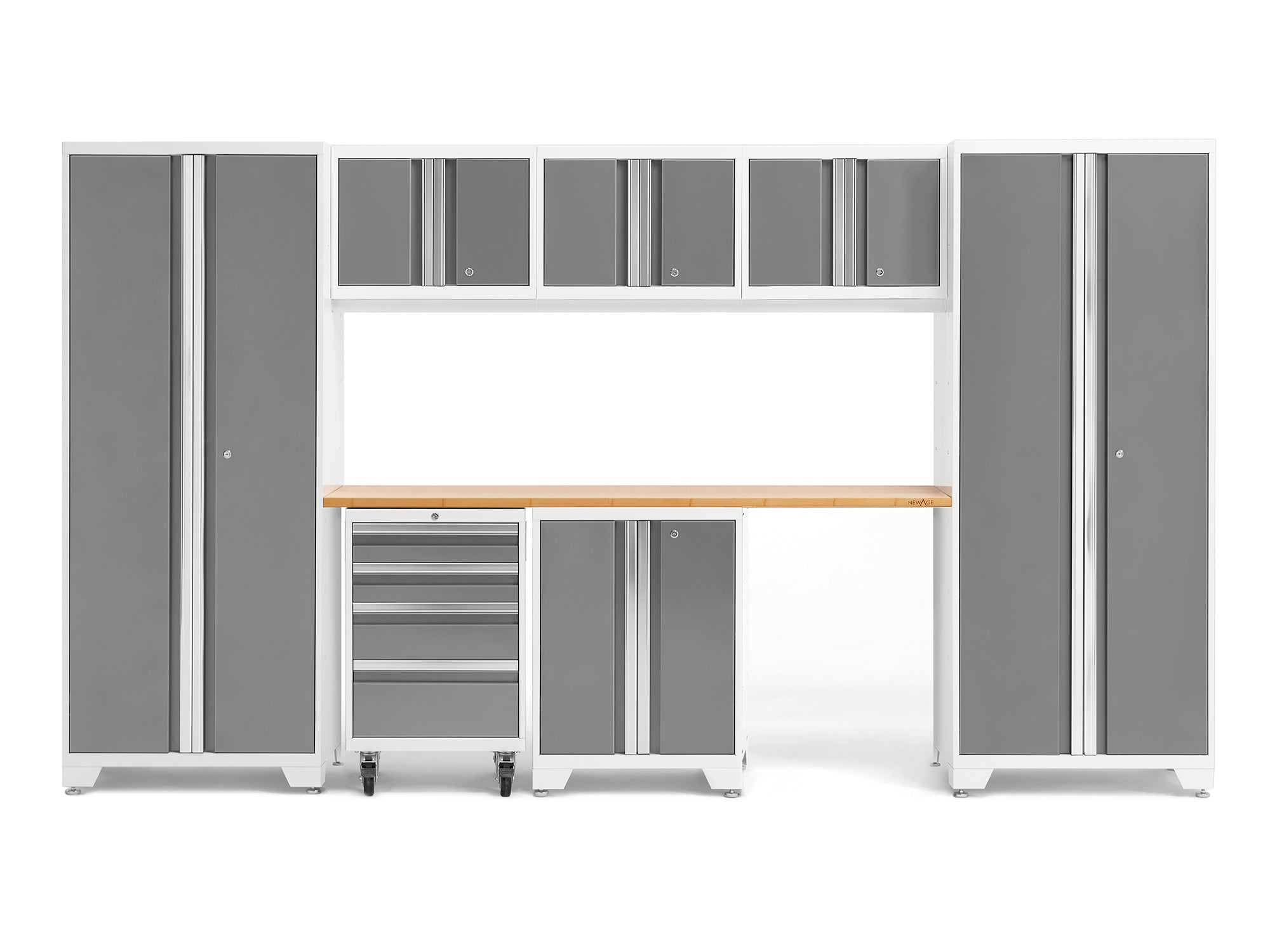 NewAge Bold Series 8 Piece Cabinet Set with Tool, Base, Wall Cabinets and 30 in. Lockers