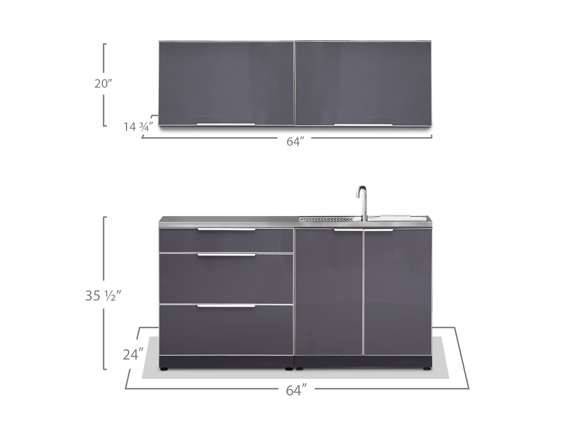 NewAge Outdoor Kitchen Aluminum 4 Piece Cabinet Set with Sink, 3-Drawer and Wall Cabinets