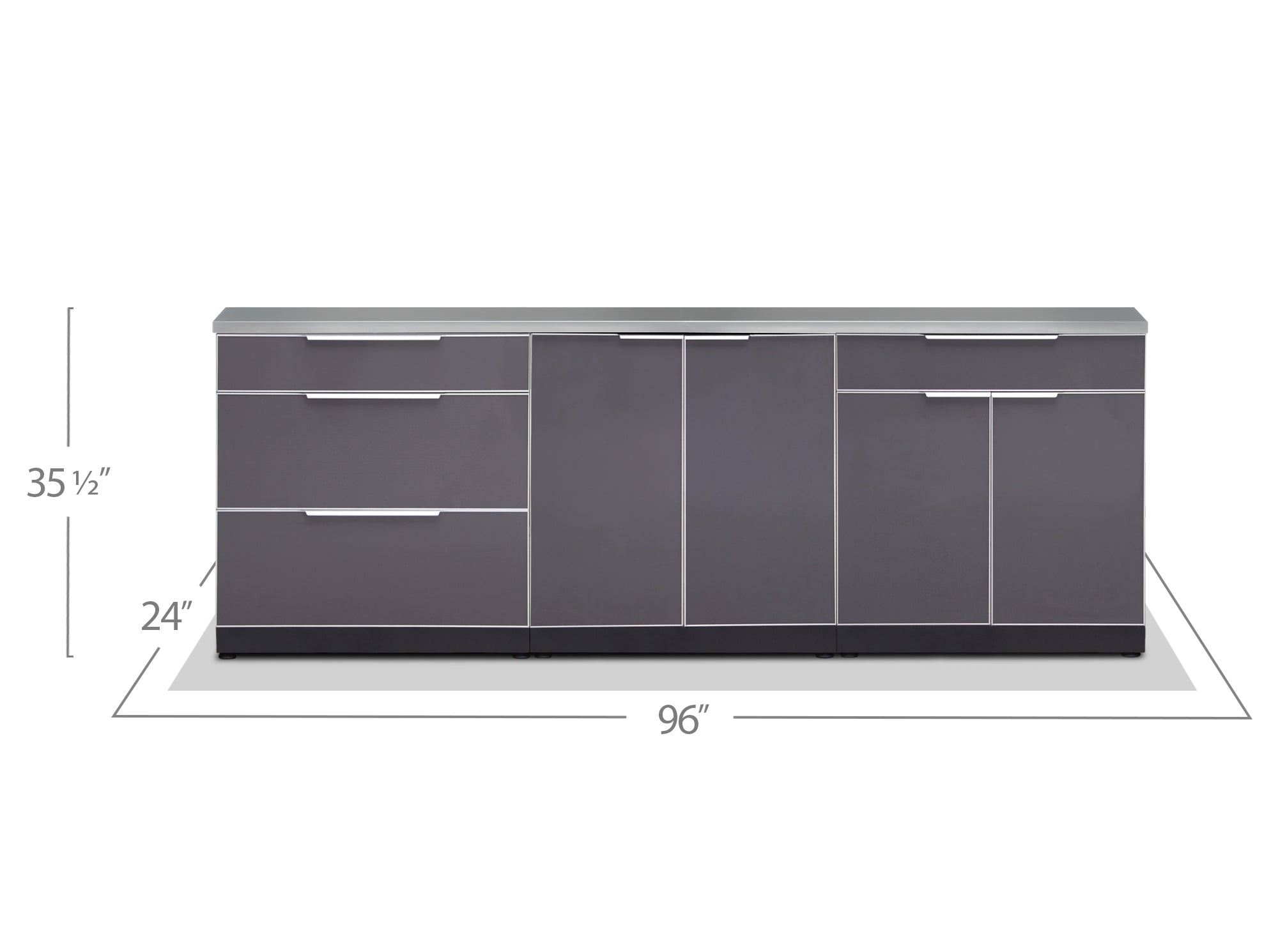 NewAge Outdoor Kitchen Aluminum 3 Piece Cabinet Set with 2-Door, 3-Drawer and Bar Cabinet