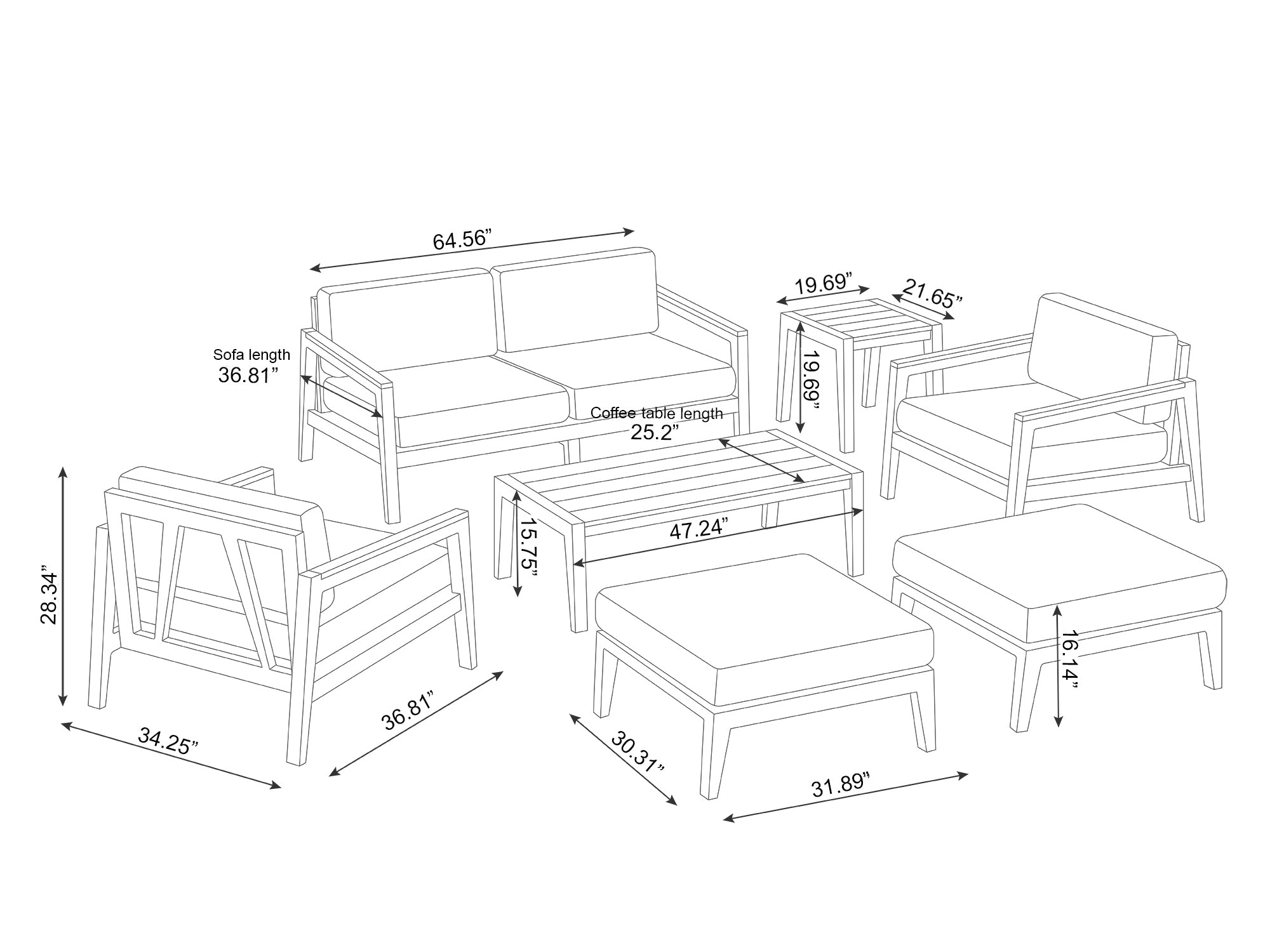 NewAge Lakeside 6 Seater Chat Set with Coffee Table and Side Table - Backyard Livings