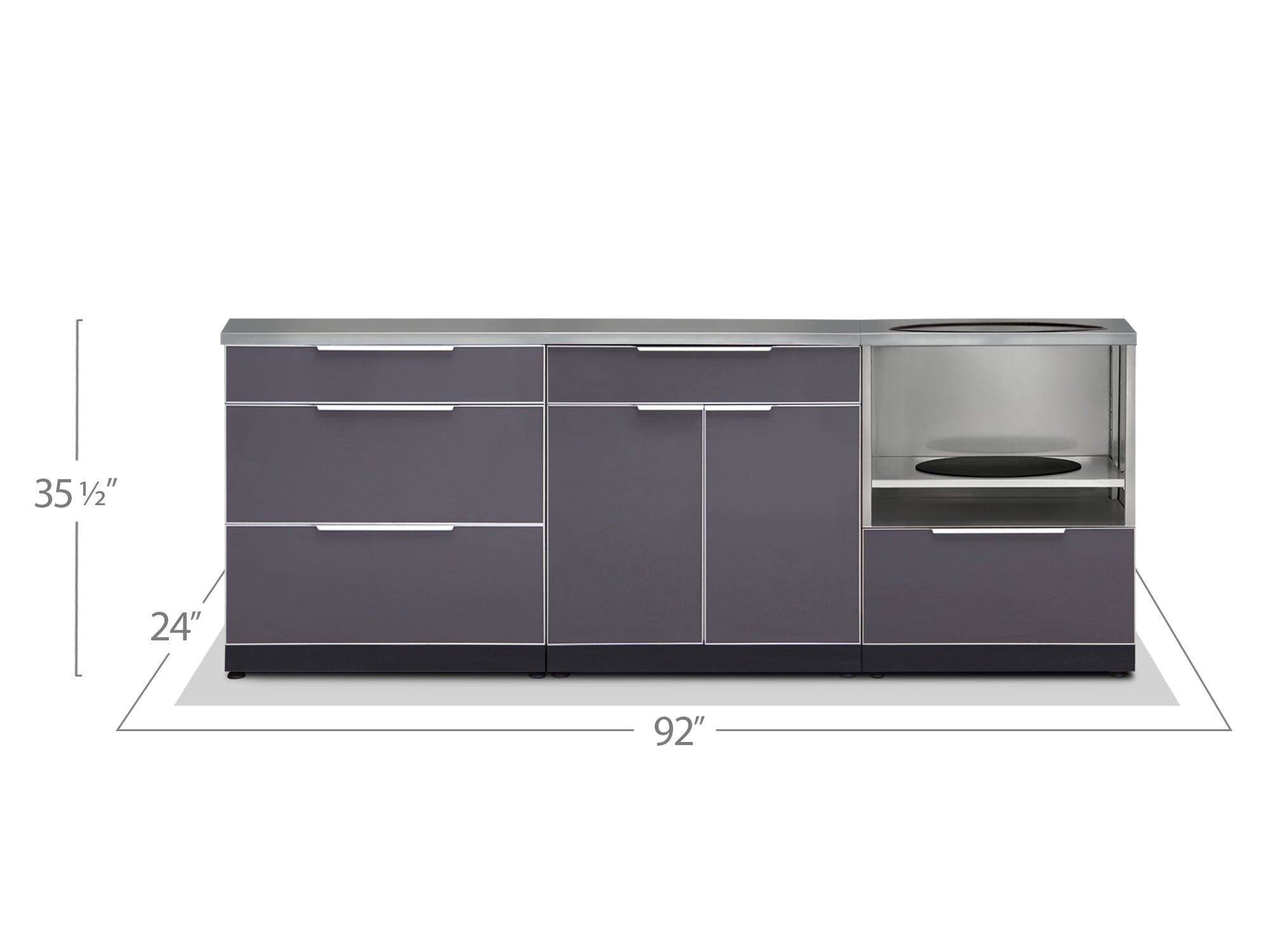 NewAge Outdoor Kitchen Aluminum 3 Piece Cabinet Set with 3-Drawer, Bar and Kamado Cabinet