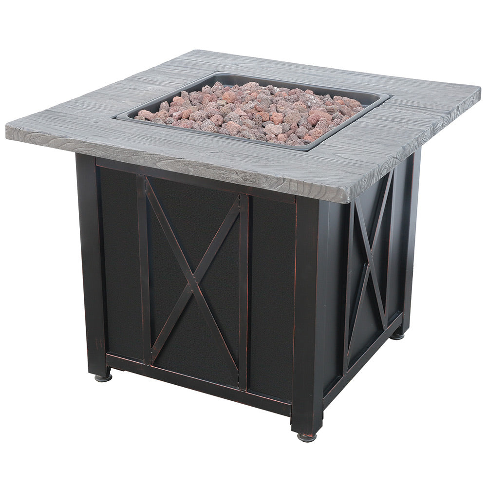 Endless Summer LP Gas Outdoor Fire Pit with Weathered Wood Grain Printed Mantel