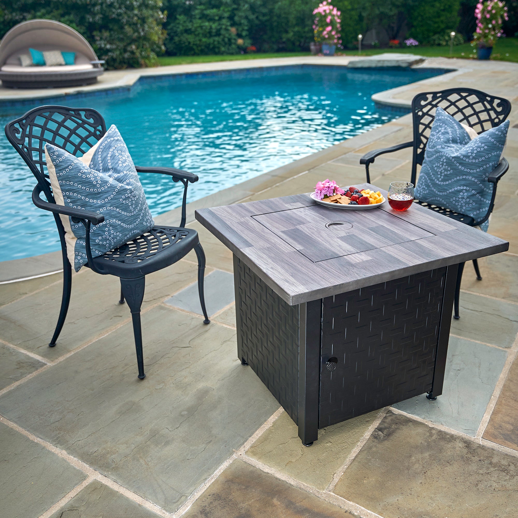 Endless Summer The Bristol, LP Gas Outdoor Fire Pit with UV Marble Look Ceramic Tile Mantel