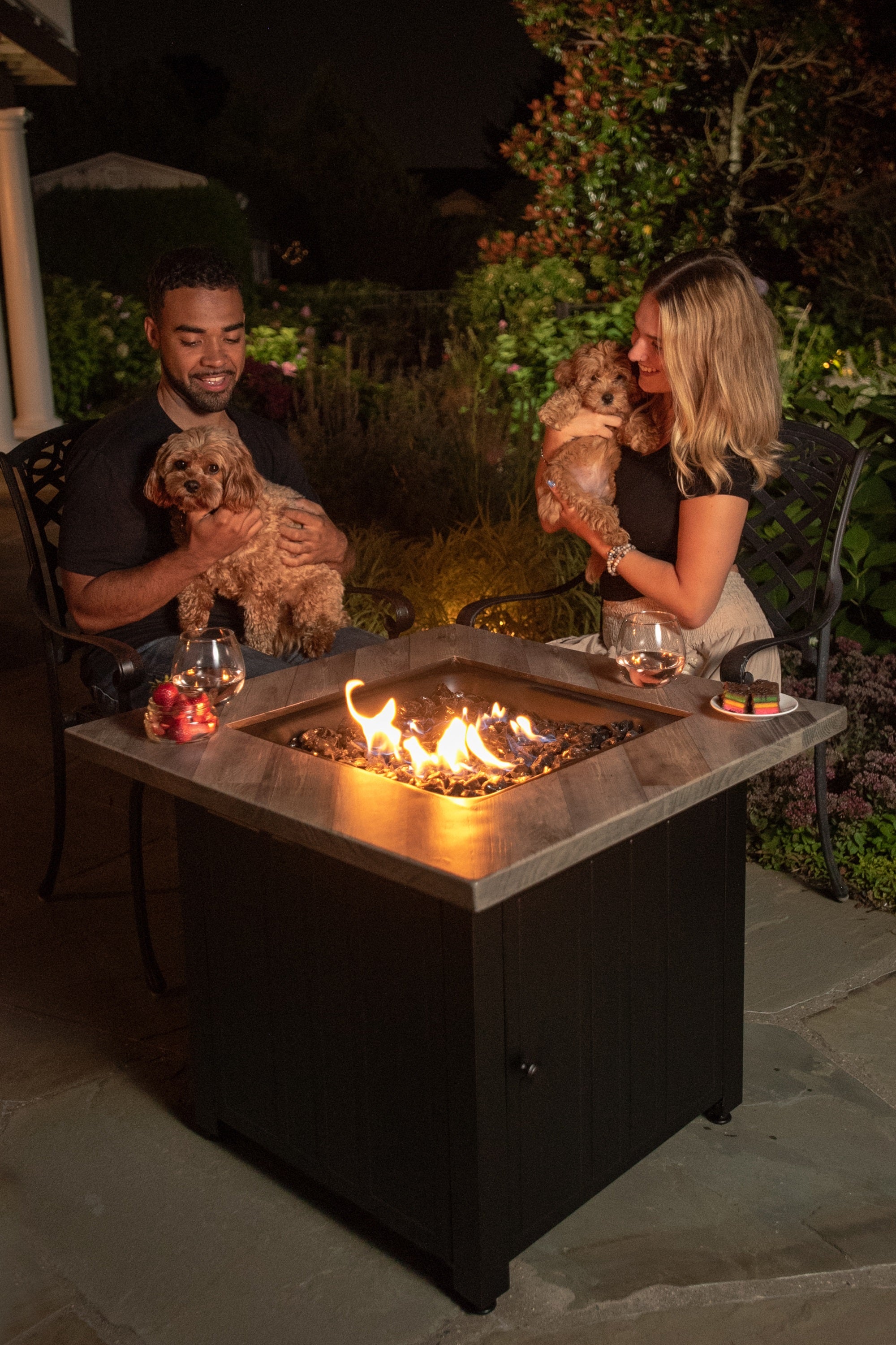 Endless Summer The Harper, 30" Square Gas Outdoor Fire Pit with Printed Cement Resin Mantel