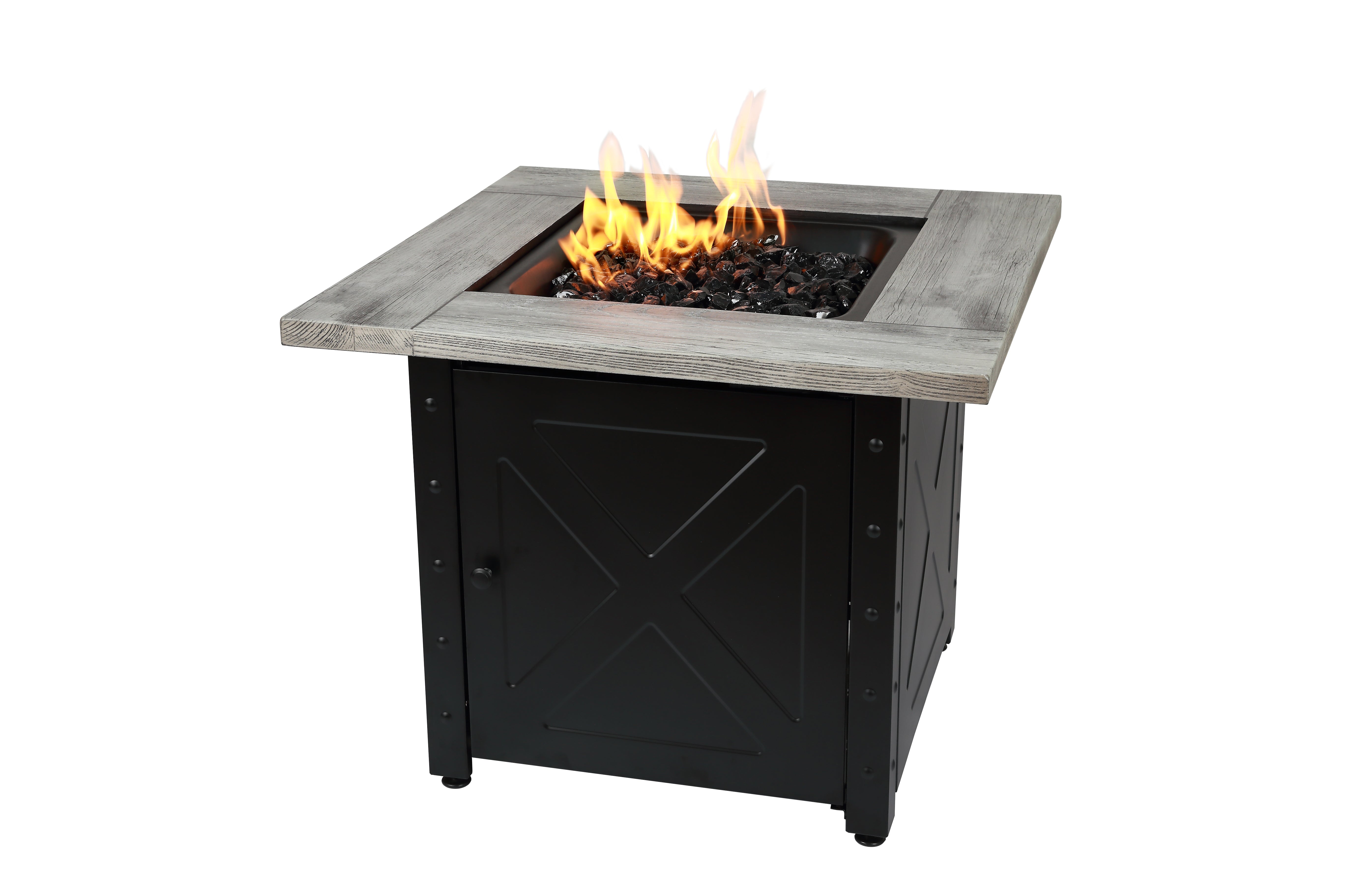 Endless Summer The Mason, 30" Square Gas Outdoor Fire Pit with Printed Wood Lat look Cement Resin Mantel