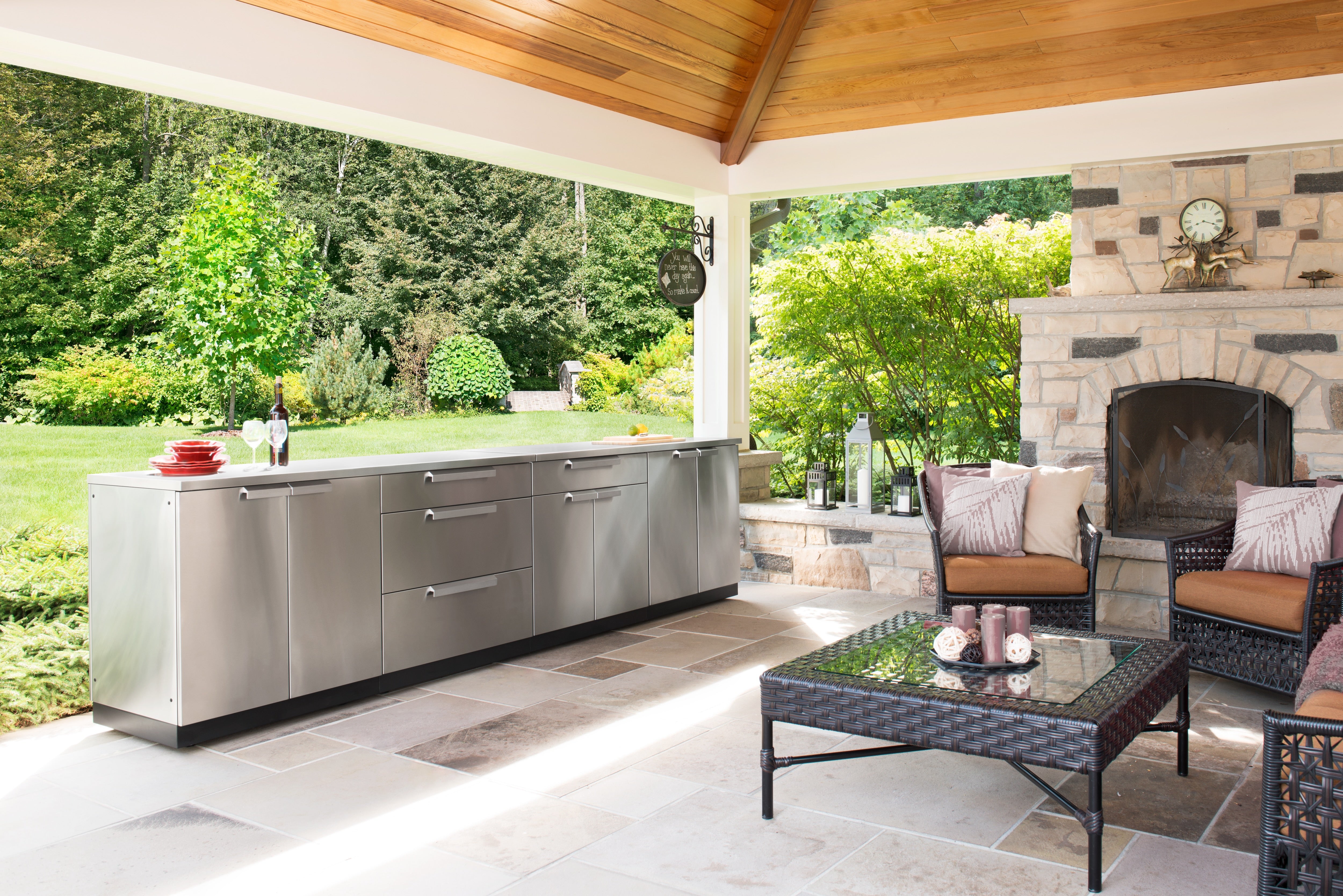 NewAge Outdoor Kitchen Stainless Steel 3 Piece Cabinet Set with Bar, Sink and Kamado Cabinet