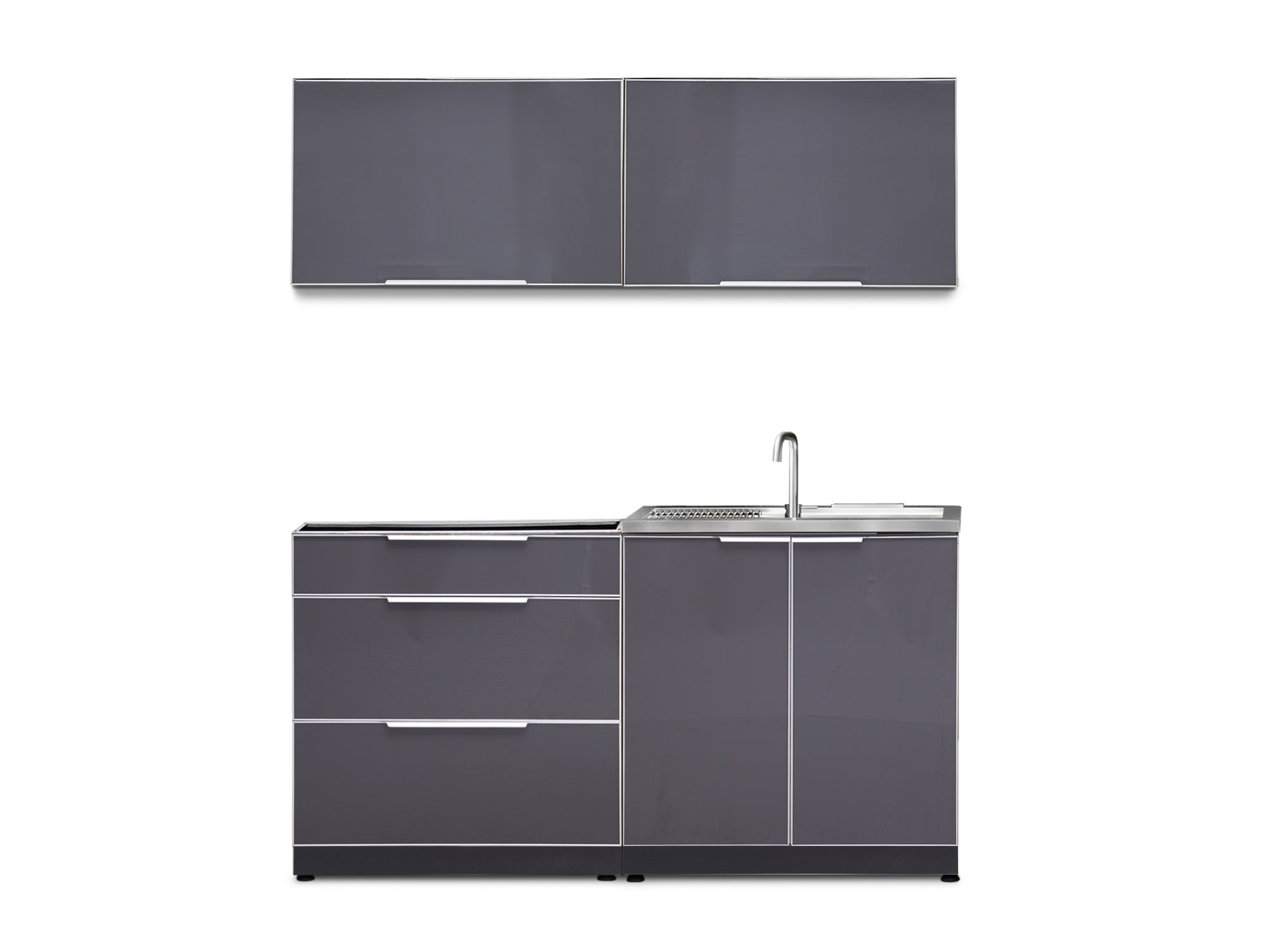 NewAge Outdoor Kitchen Aluminum 4 Piece Cabinet Set with Sink, 3-Drawer and Wall Cabinets