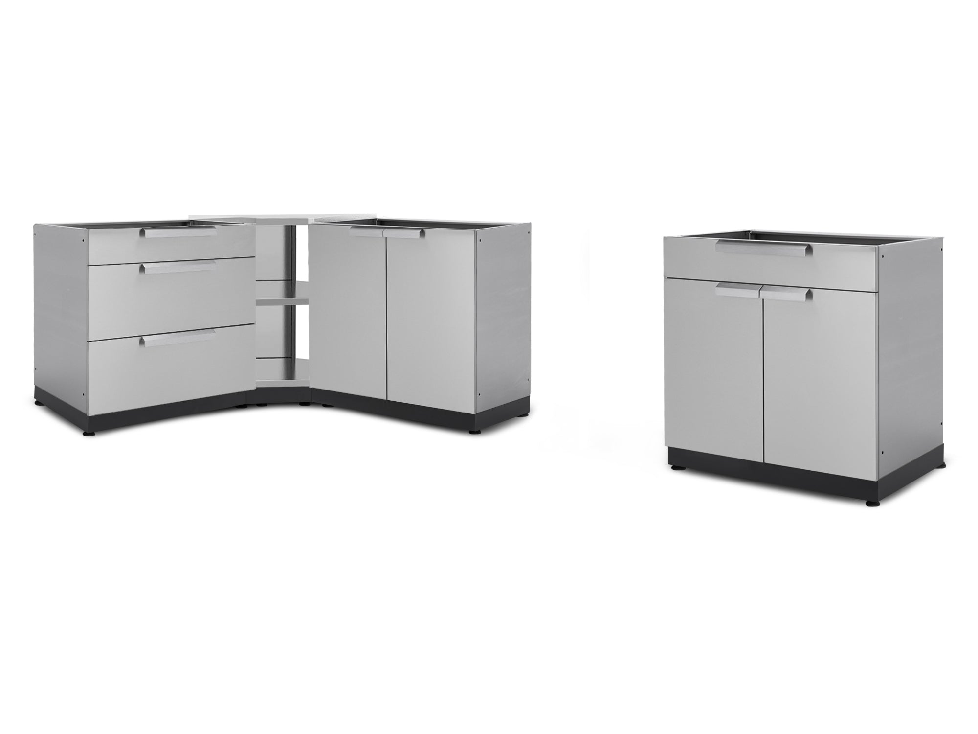 NewAge Outdoor Kitchen Stainless Steel 4 Piece Cabinet Set with Corner Shelf, 2-Door, 3-Drawer, Bar Cabinet