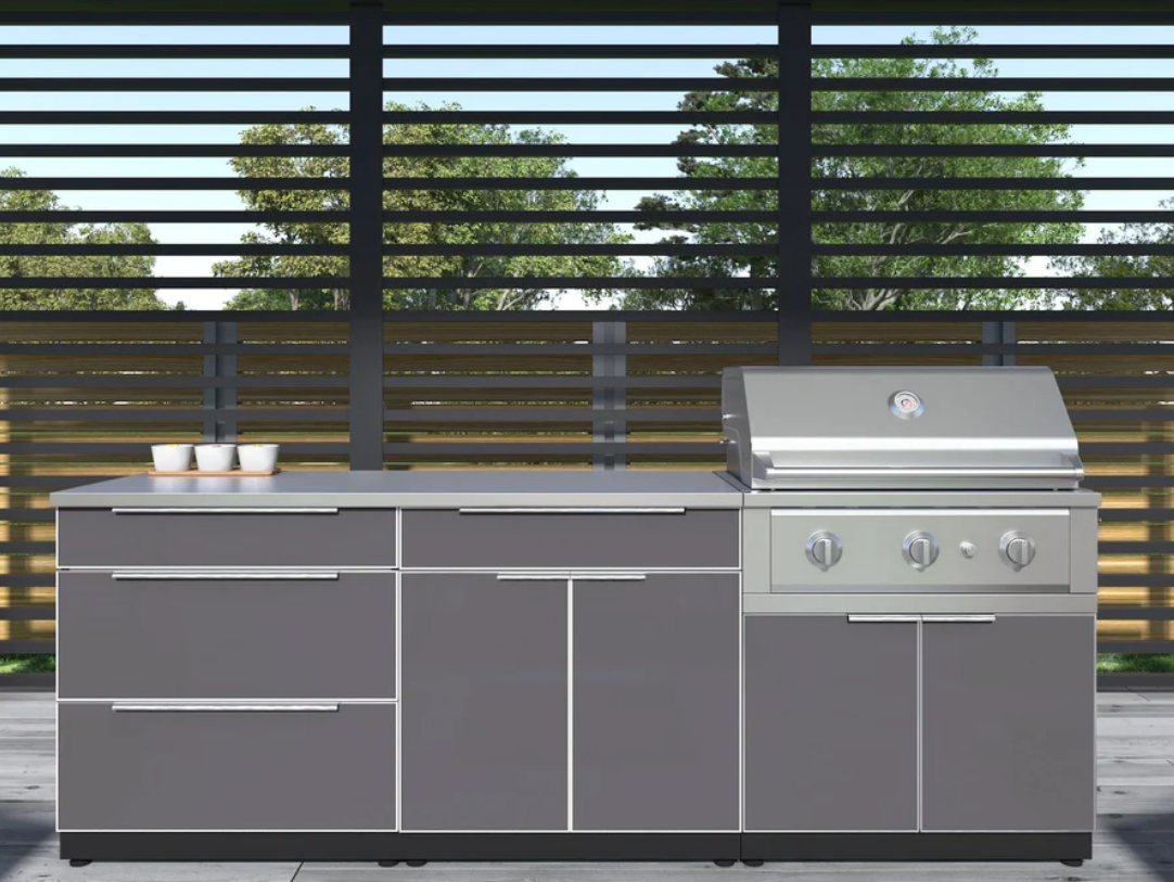 NewAge Outdoor Kitchen Aluminum 3 Piece Cabinet Set with Bar, Grill and Sink Cabinet