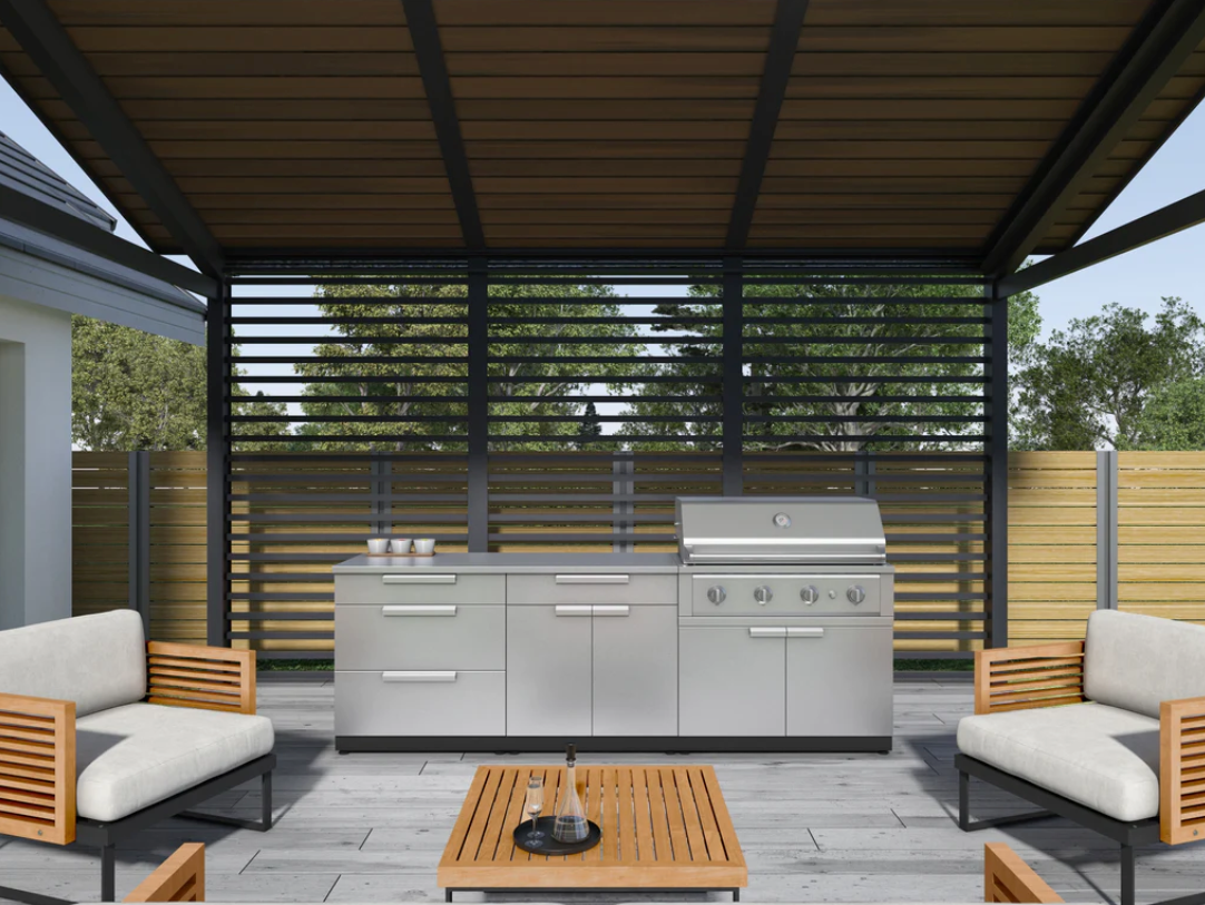 NewAge Outdoor Kitchen Stainless Steel 3 Piece Cabinet Set with 3-Drawer, Bar and Kamado Cabinet