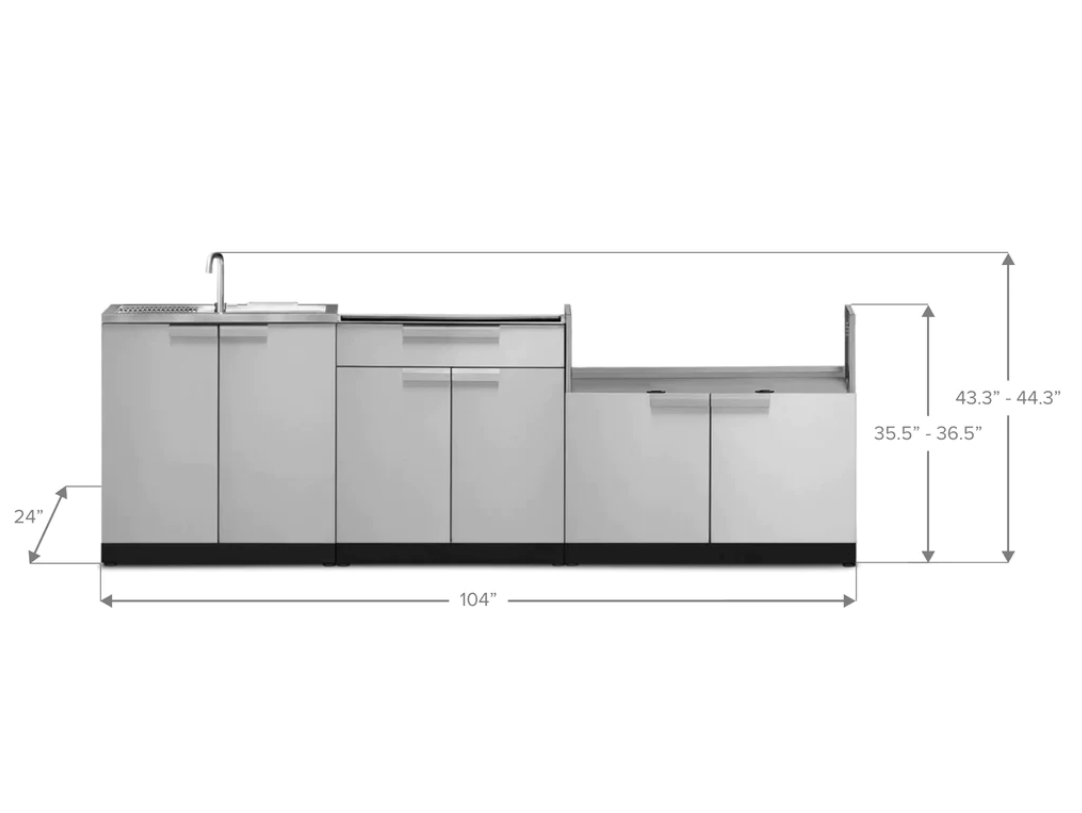 NewAge Outdoor Kitchen Stainless Steel 4 Piece Cabinet Set with Corner Shelf, 2-Door, 3-Drawer, Bar Cabinet