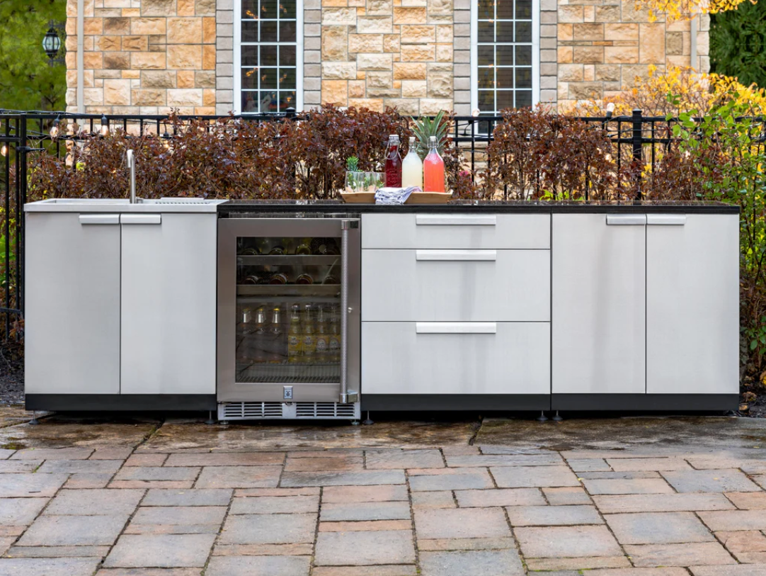 NewAge Outdoor Kitchen Stainless Steel 3 Piece Cabinet Set with 2-Door, 3-Drawer and Bar Cabinet