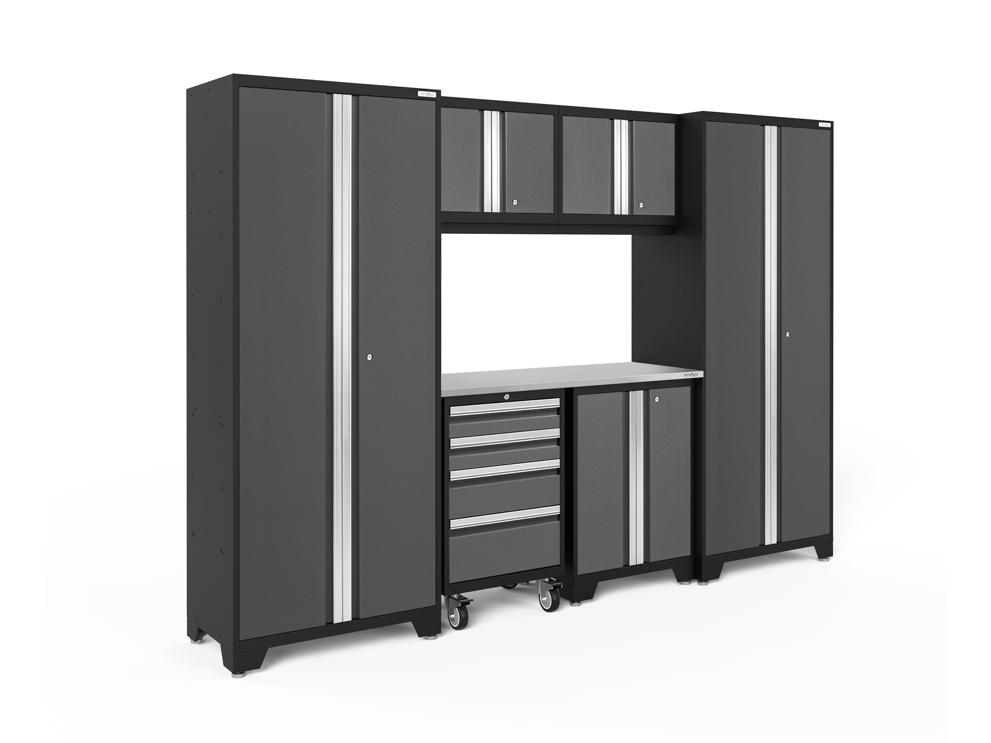 NewAge Bold Series 7 Piece Cabinet Set with Tool, Base, Wall Cabinets and 30 in. Lockers